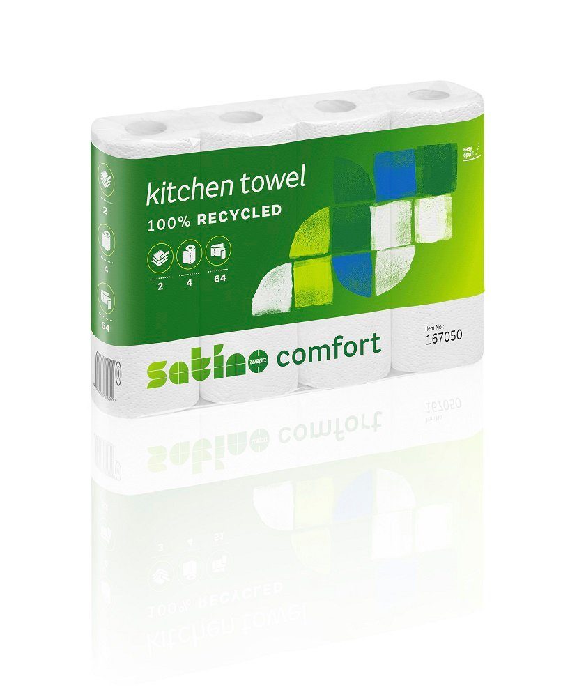 Satino Papierküchenrolle Satino by wepa Küchentücher COMFORT 2-lagig - 4 Rollen x 64 Tücher