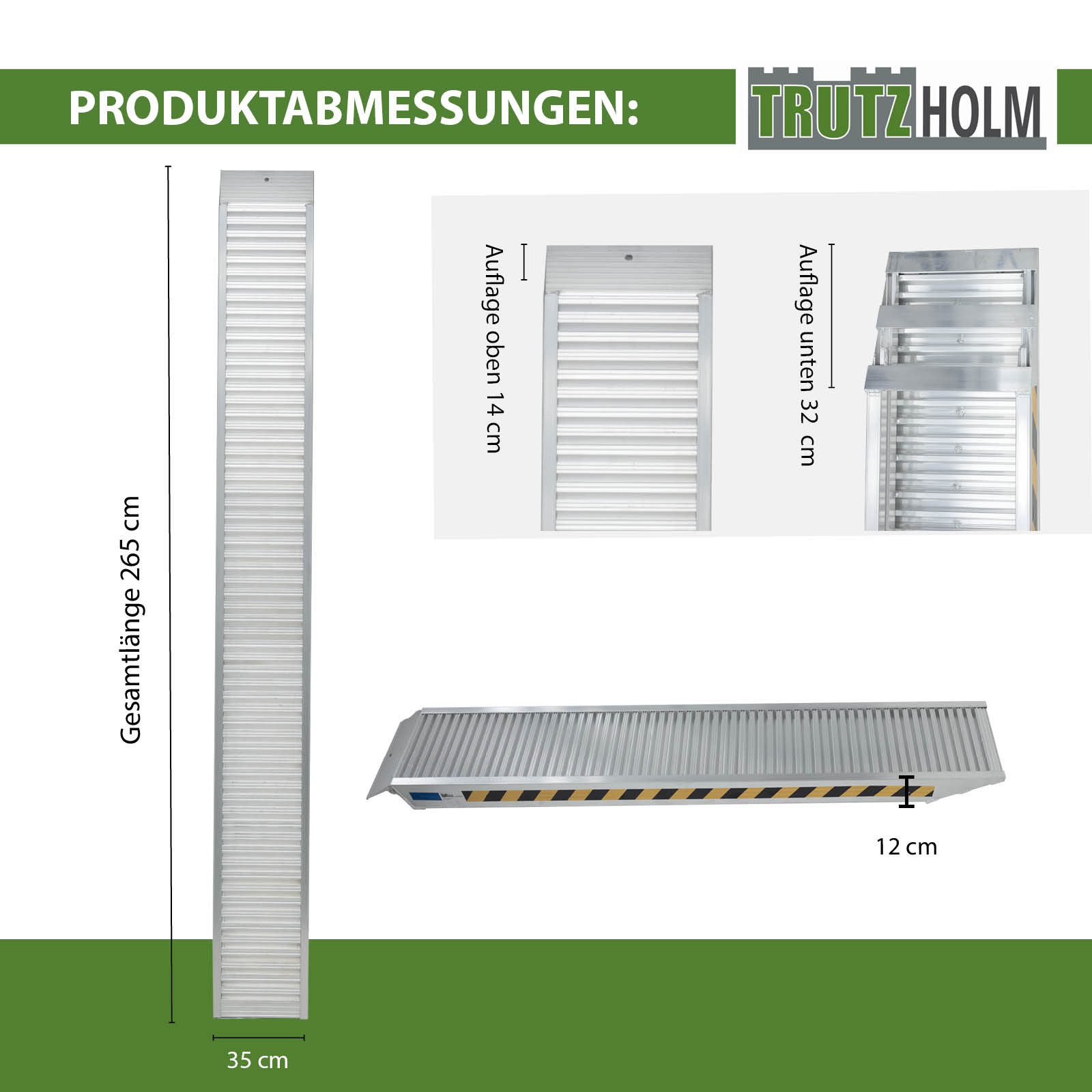 TRUTZHOLM Auffahrrampe 2x Schwerlastrampen 265 m 3300kg/Paar Alu 35cm Breite geriffelt Rampen (Set, 2-St), Hochwertig
