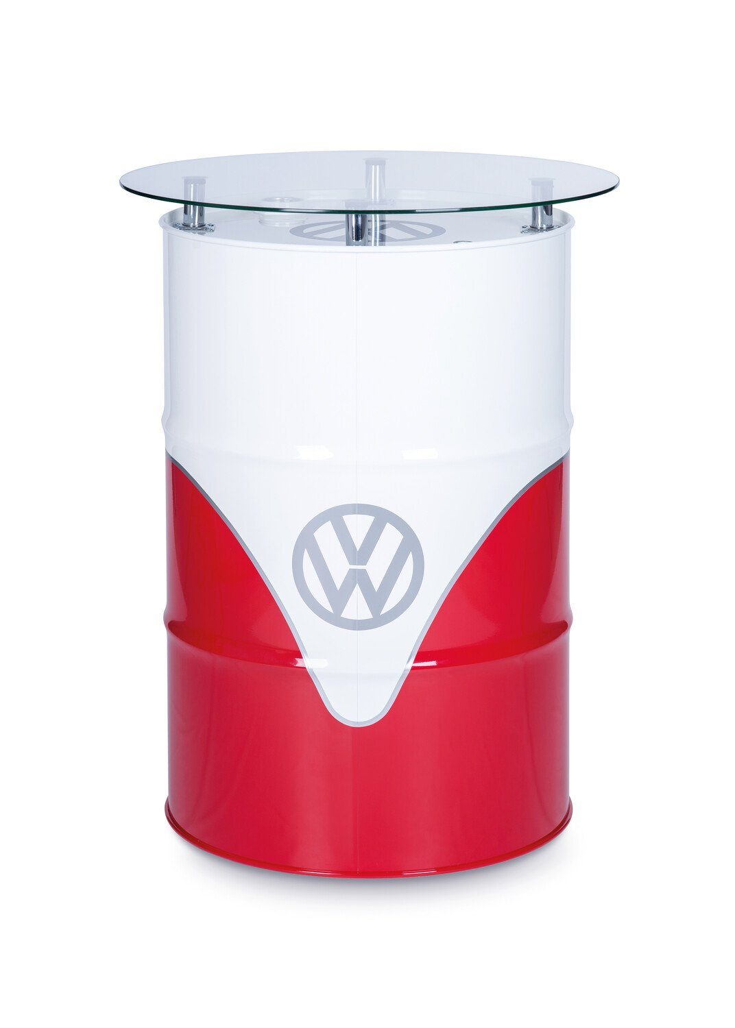 by pflegeleichtes Volkswagen & rot Collection Hochglanz/ Vintage VW Design, Dekofass in T1 Beistelltisch im BRISA Rot&Weiß Bulli Stehtisch weiß