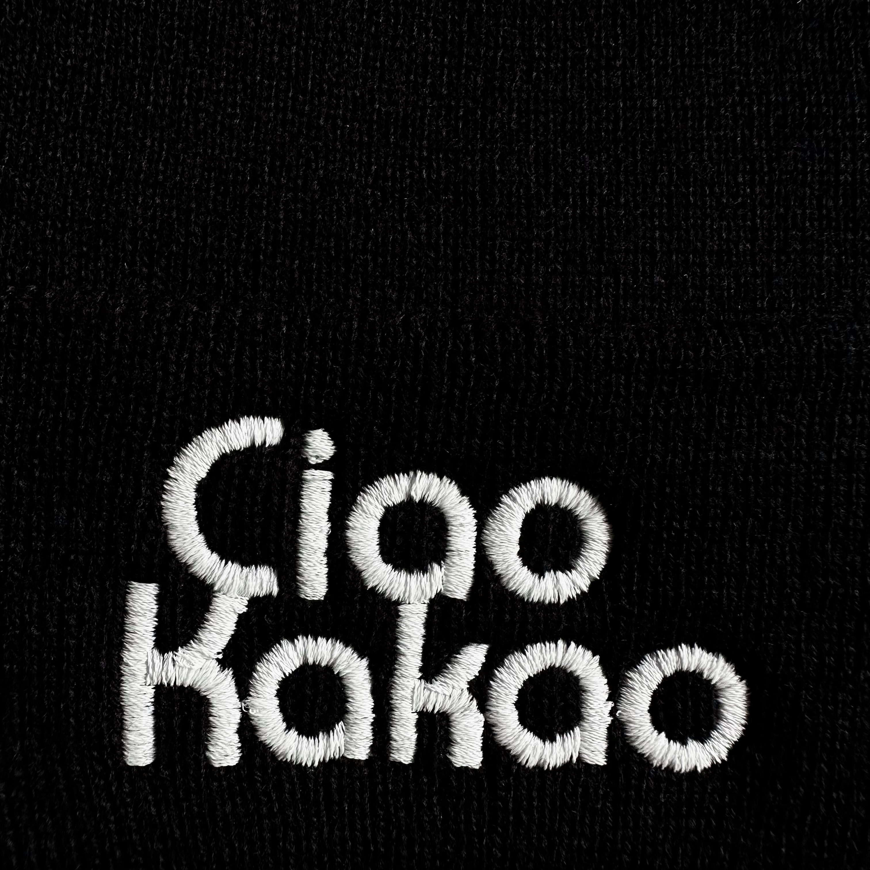 Schnoschi mit Mütze Umschlag Streetwear Ciao Strickmütze Unisex Kakao bestickt breitem Beanie Spruch Wintermütze