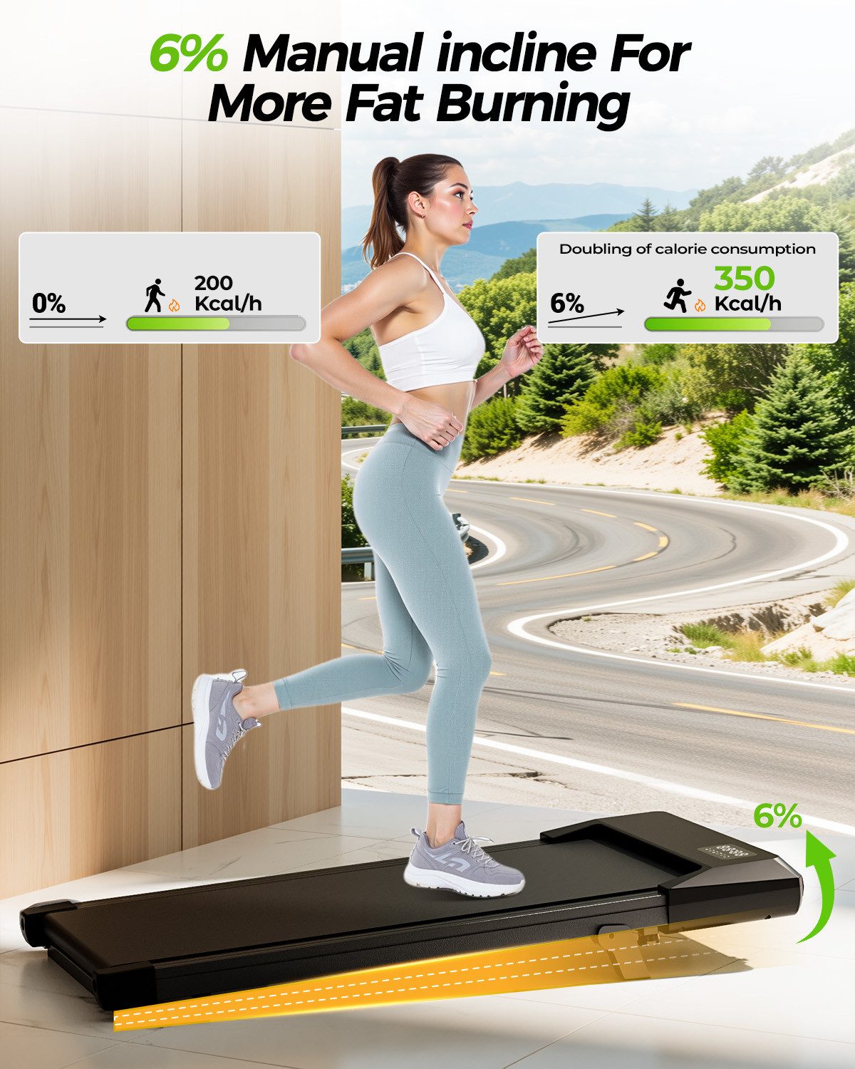 DEERRUN Laufband Deerrun Walking Pad mit Steigung 6% Laufband für Zuhause max 6km/h