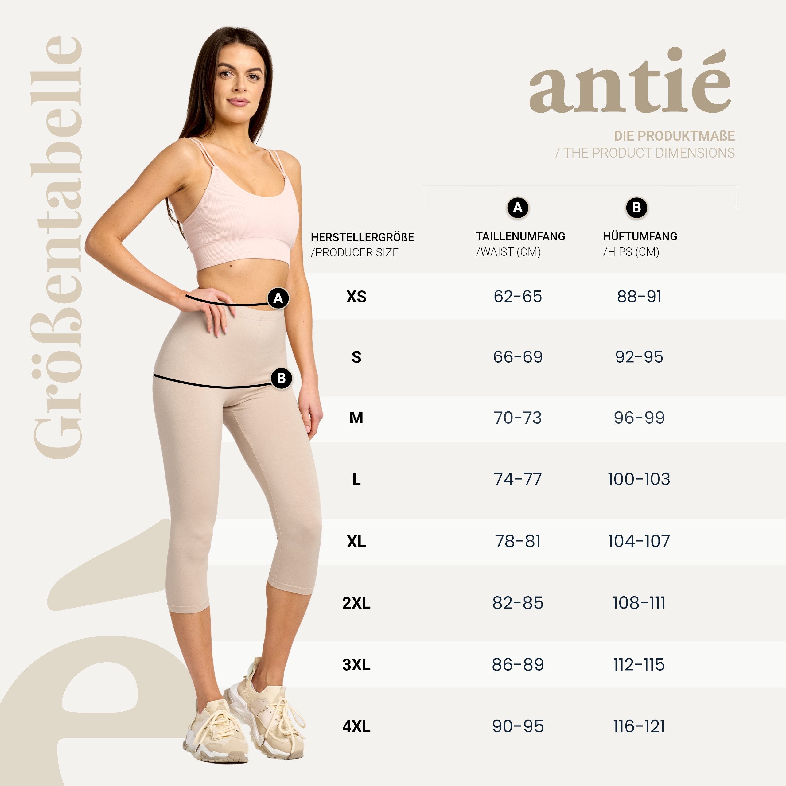 Antie Leggings Damen 3/4 Capri Hose AN60-101 (1-tlg) aus Baumwolle