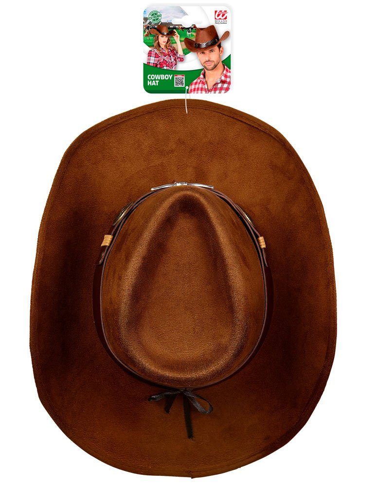 Widmann S.r.l. Kostüm Cowboy Hut "Dallas" im Wildleder-Look - Braun 68565, Zubehör Cowboy Cowgirl Kostüm