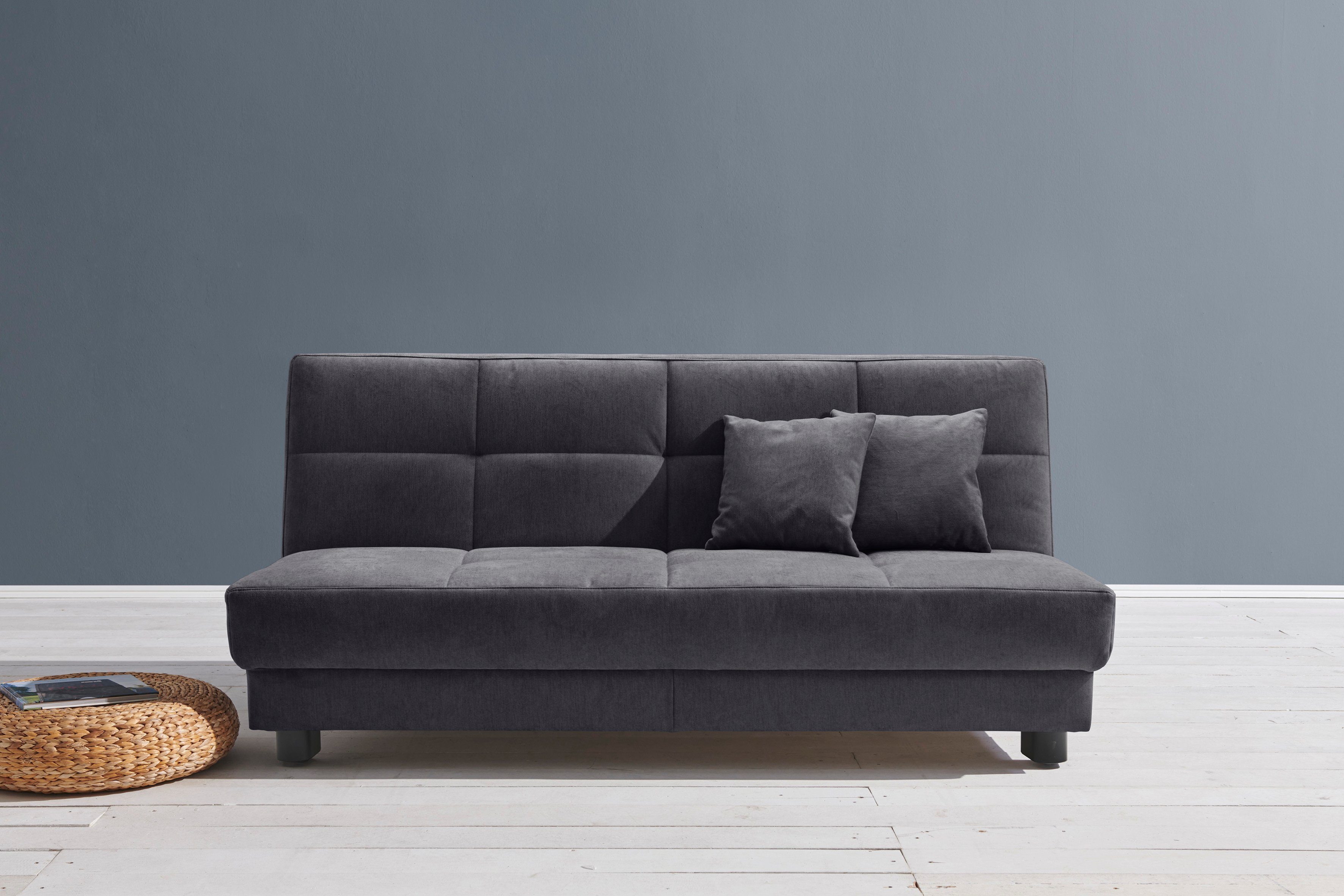 ell + ell Schlafsofa Tilda, Breite 185 cm, inkl. 2 Zierkissen grau-blau