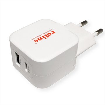 ROLINE USB Charger mit Euro-Stecker Stromadapter, 2 Port (Typ-A QC3.0, Typ-C PD), 20W