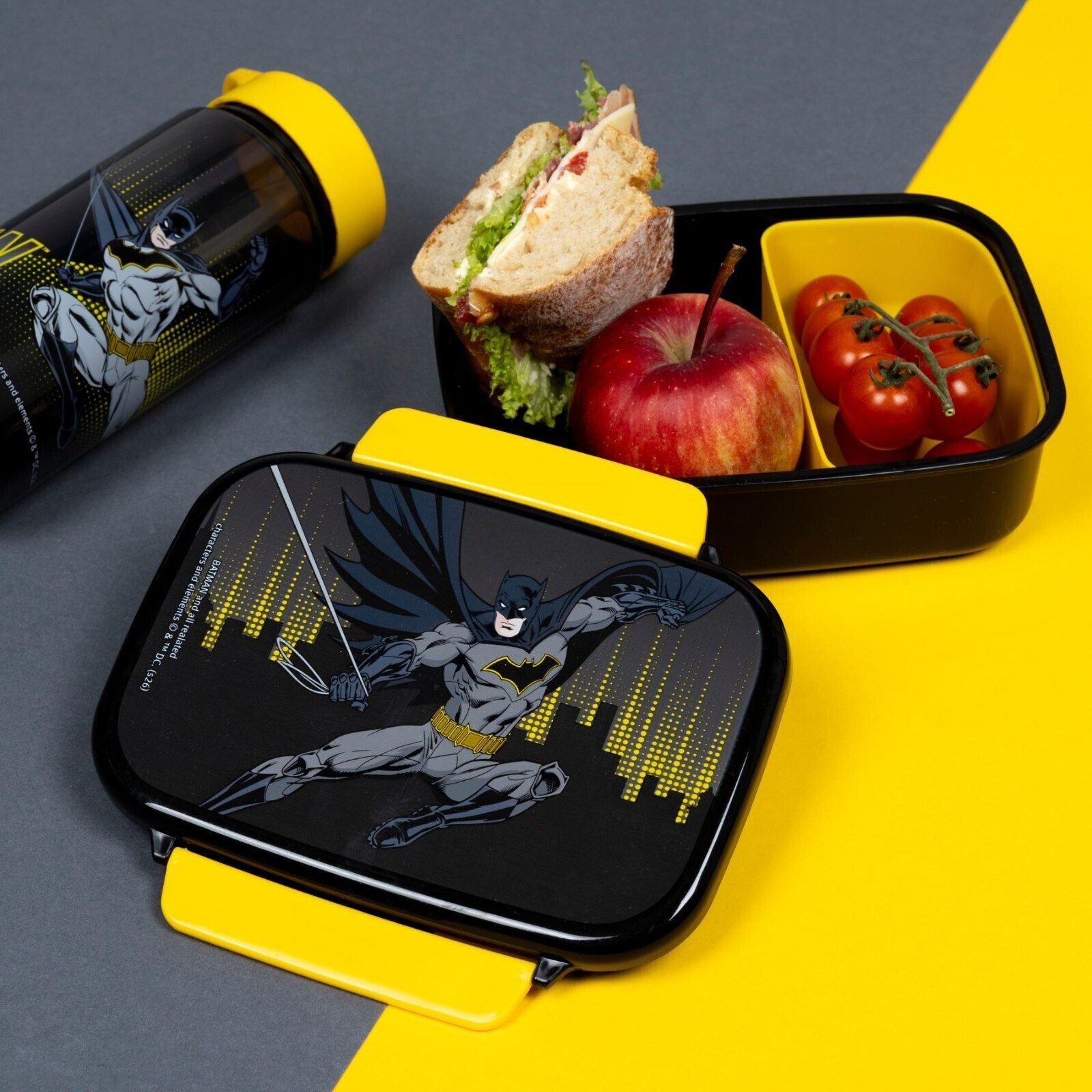DC Comics Lunchbox DC Comics Batman Kinder 2 teiliges Set Brotdose Trinkflasche 500 ml, (2-tlg., Spar Set)