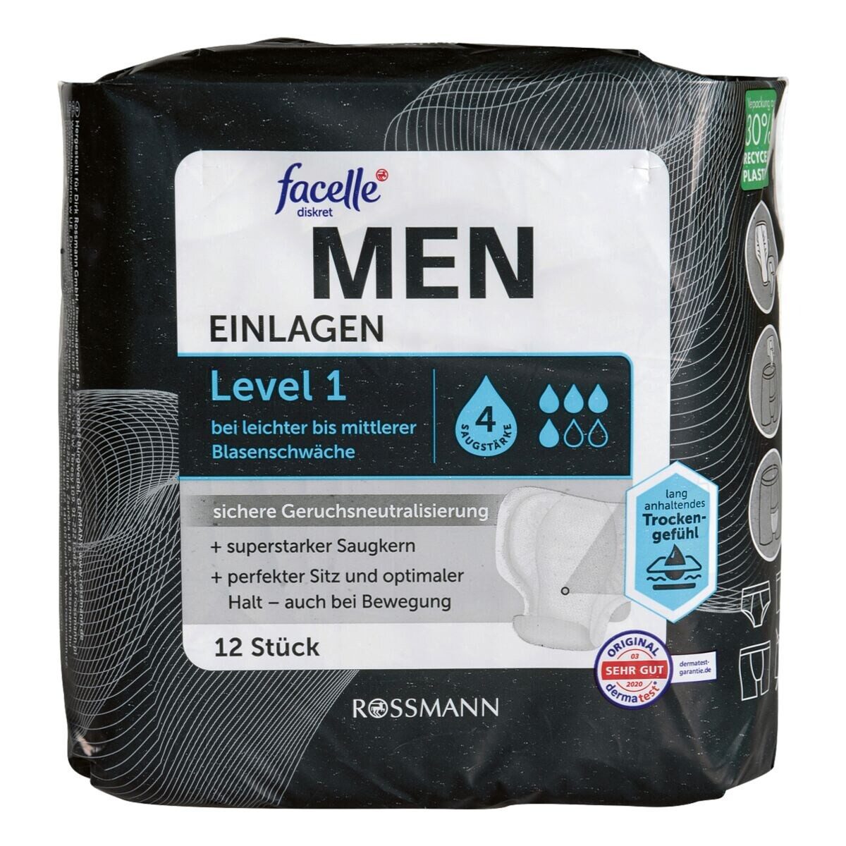 facelle Inkontinenz-Einlage MEN Level 1, 4, 12-St., Saugstärke 4