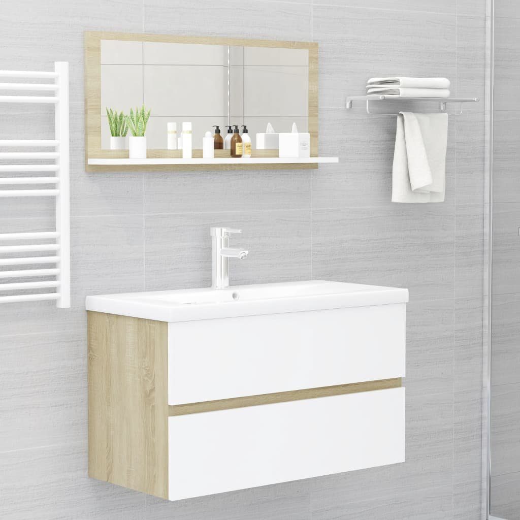Sonoma-Eiche vidaXL Badspiegel Weiß Holzwerkstoff Badezimmerspiegelschrank und (1-St) 80x10,5x37cm
