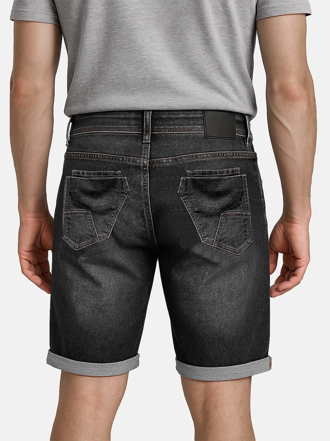 Egomaxx Jeansshorts Distressed Denim mit Kordelzug und Umschlag für Herren Baumwolle Regular Fit unifarben atmungsaktiv Reißverschluss