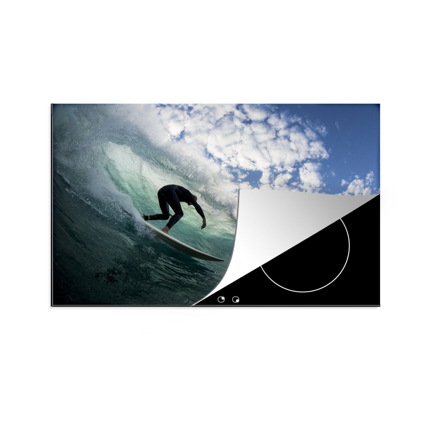 MuchoWow Herdblende-/Abdeckplatte Surfer auf Wellen, Vinyl, (1 tlg), 81x52 cm, Induktionskochfeld Schutz für die küche, Ceranfeldabdeckung