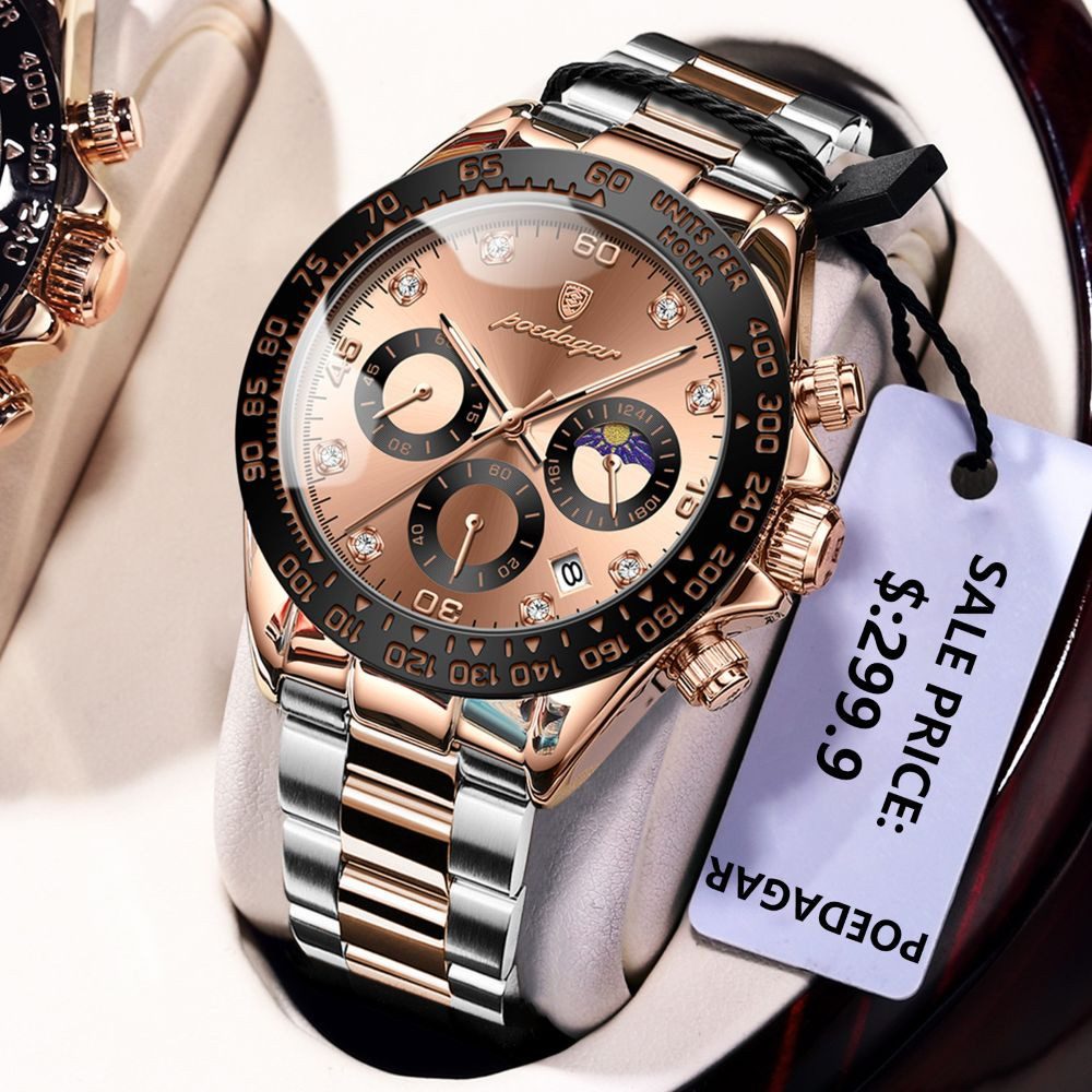 POEDAGAR Quarzuhr Poedagar 629 Luxus Chronograph Uhr mit Glitzerstein-Zifferblatt