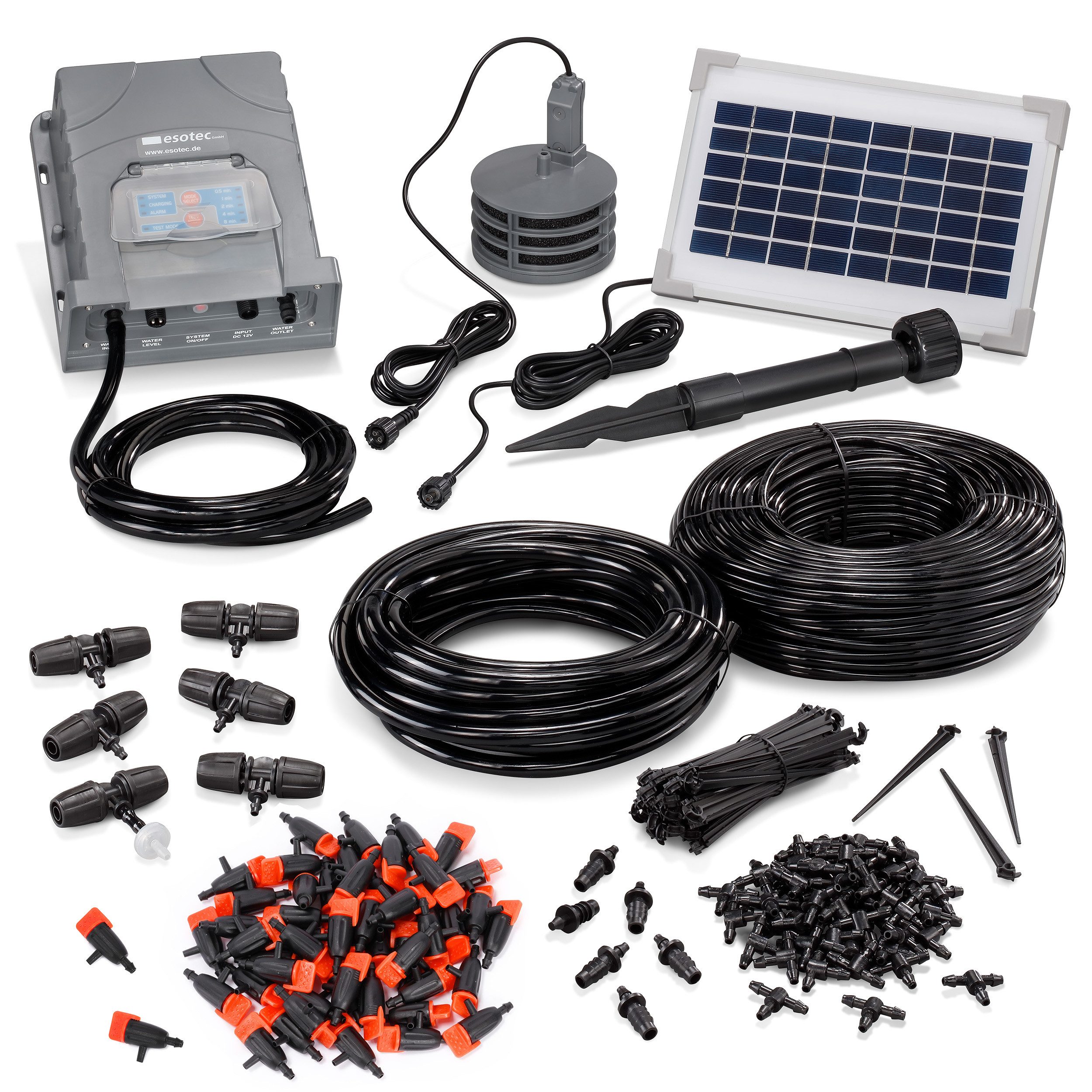 esotec Bewässerungssystem Solar Bewässerungssystem WaterDrops 50 regulierbare Tropfer 101124, (Komplettset)