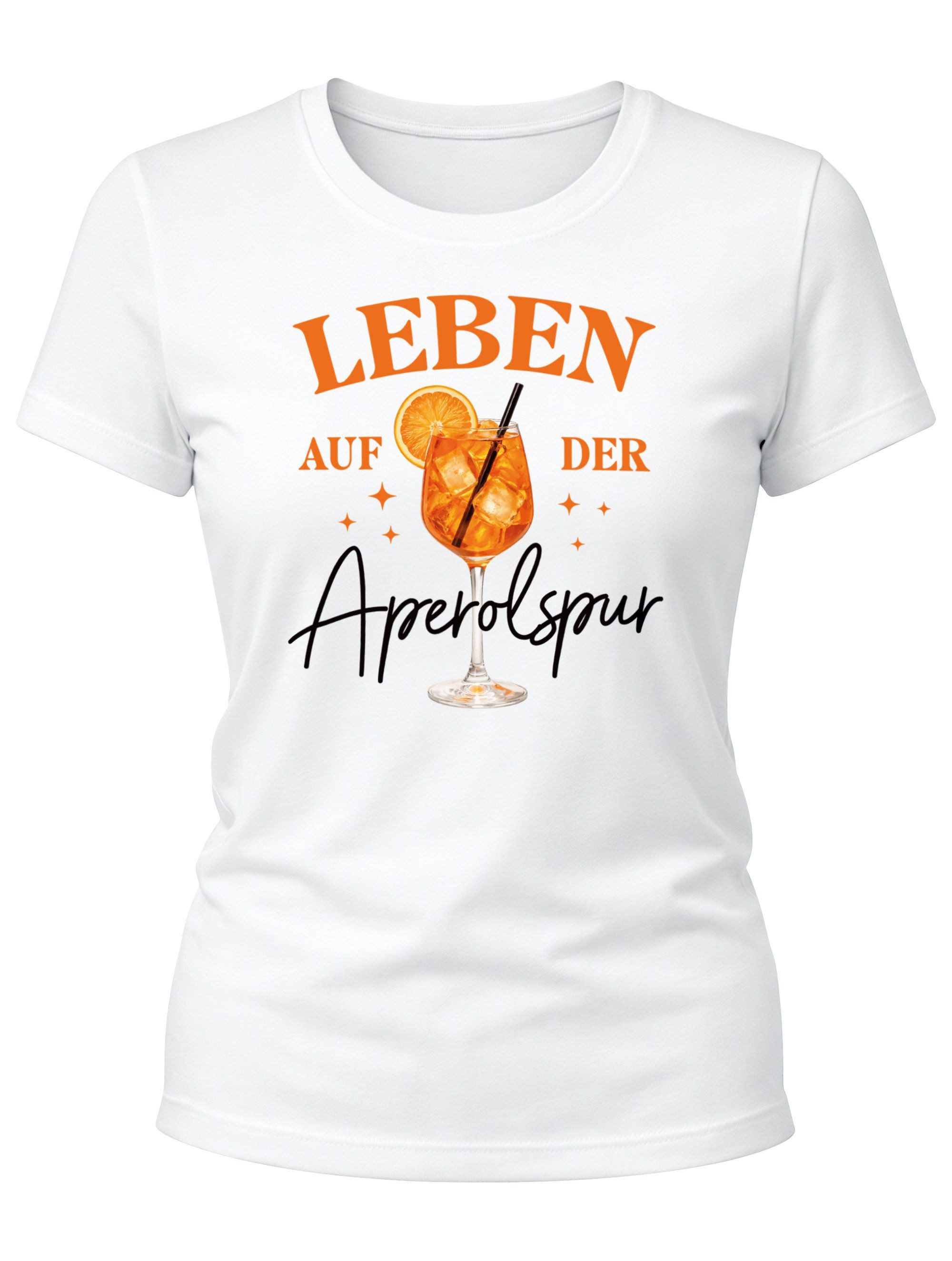 MoonWorks Print-Shirt Damen T-Shirt Spruch - Aperolspur - Kostümidee Mädelsabend JGA mit Print – Bild 3 von 5