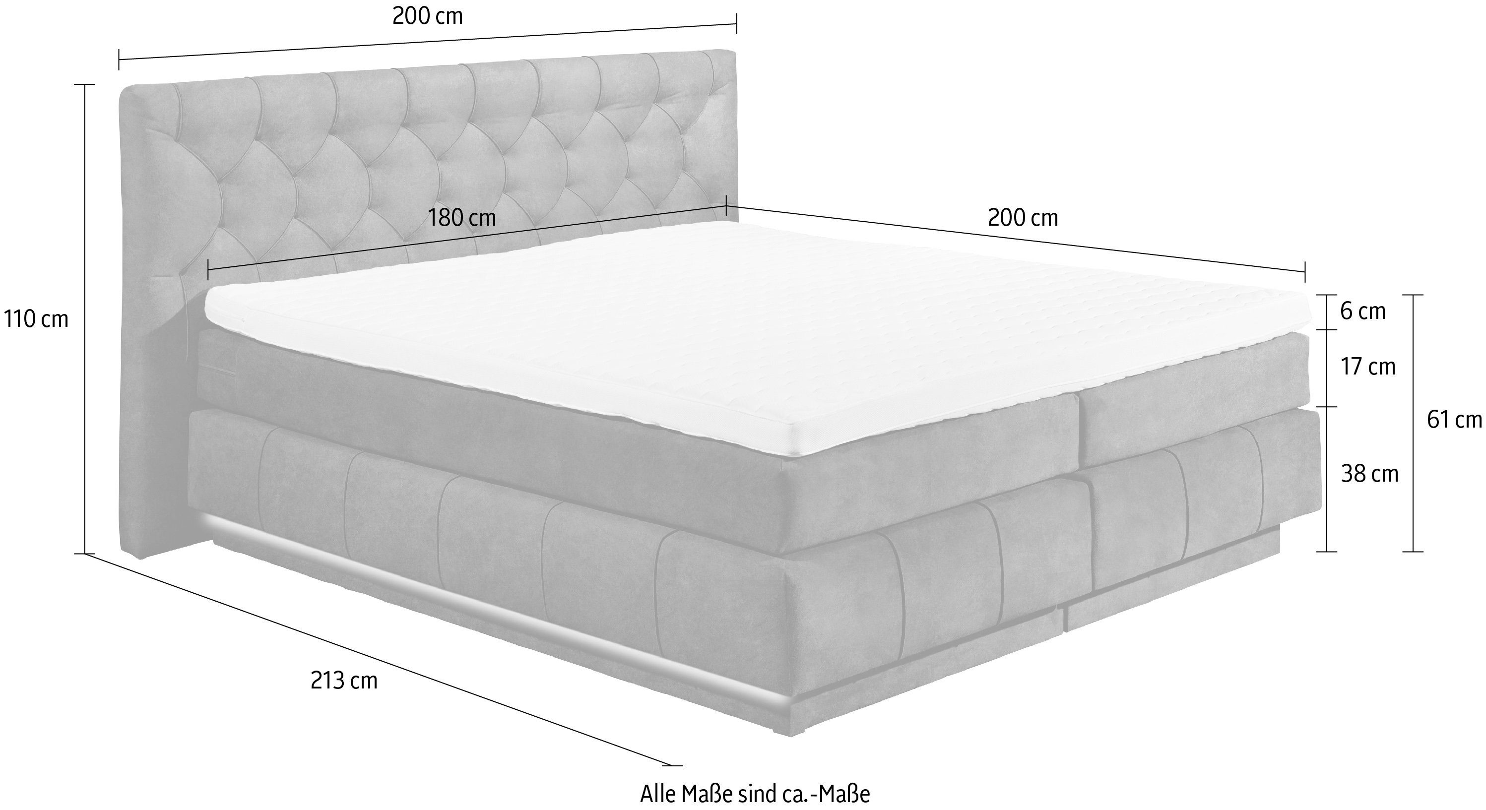 Florenz, ED inkl. mit dunkelbraun DESIGN LED-Leiste schwebenden zwei EXCITING Boxspringbett Bettkästen, wahlweise