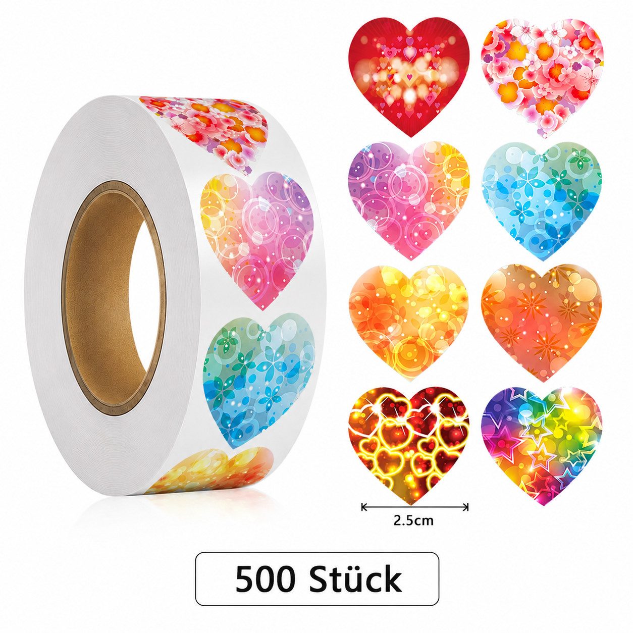 Ware aus aller Welt Sticker 500 Herz Aufkleber Etiketten für Valentinstag Hochzeit Geburtstag, (500-tlg)
