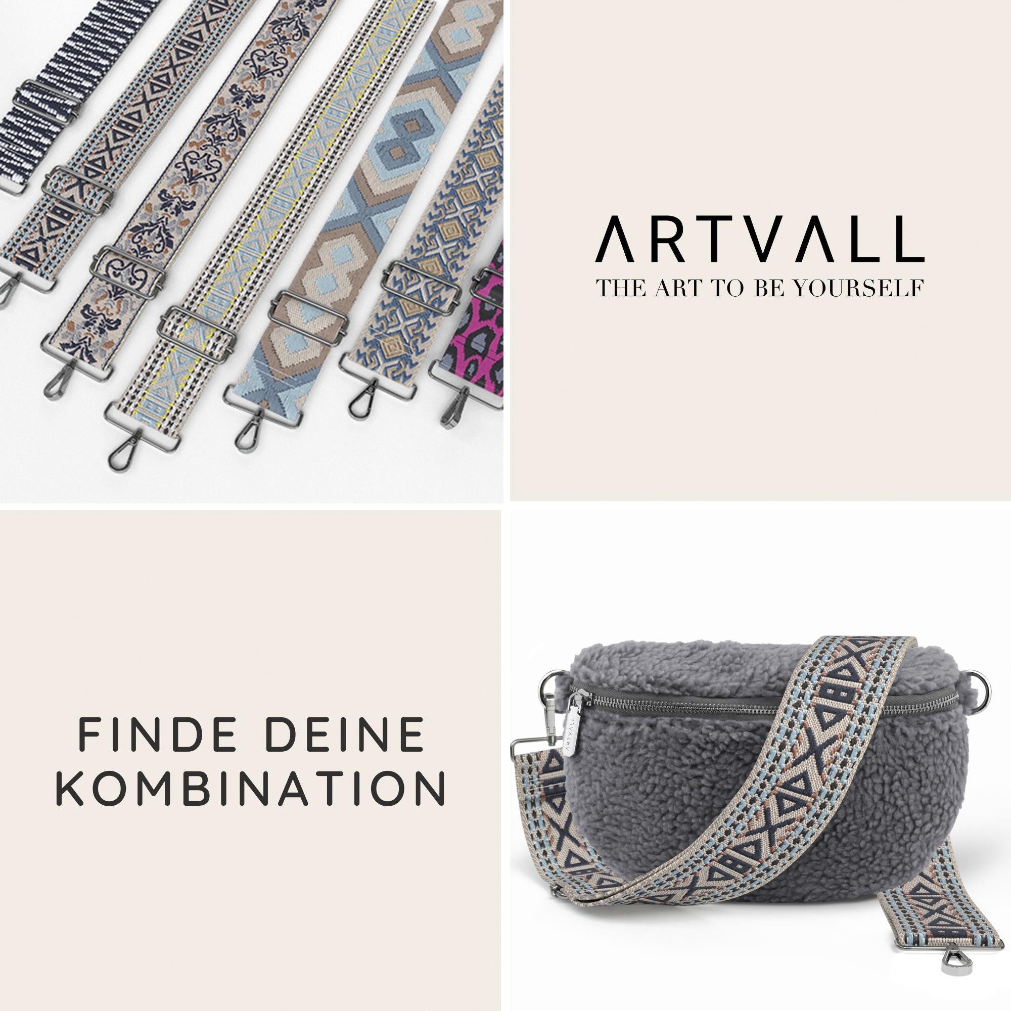 ARTVALL Umhängetasche Teddy Handtasche Damen Bag Brusttasche Stahlblau (Tasche inkl. Taschenband), Bauchtasche Teddy Plüschtasche Teddyfell mit Schultergurt Design Klein