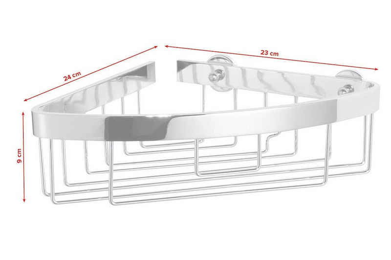tesa Duschablage ALUXX Duscheckkorb ohne Bohren - 8,7 cm : 20,5 cm : 12,5 cm, Packung 1-tlg., selbstklebendes Hängeregal für die Dusche - chrom - silber glänzend