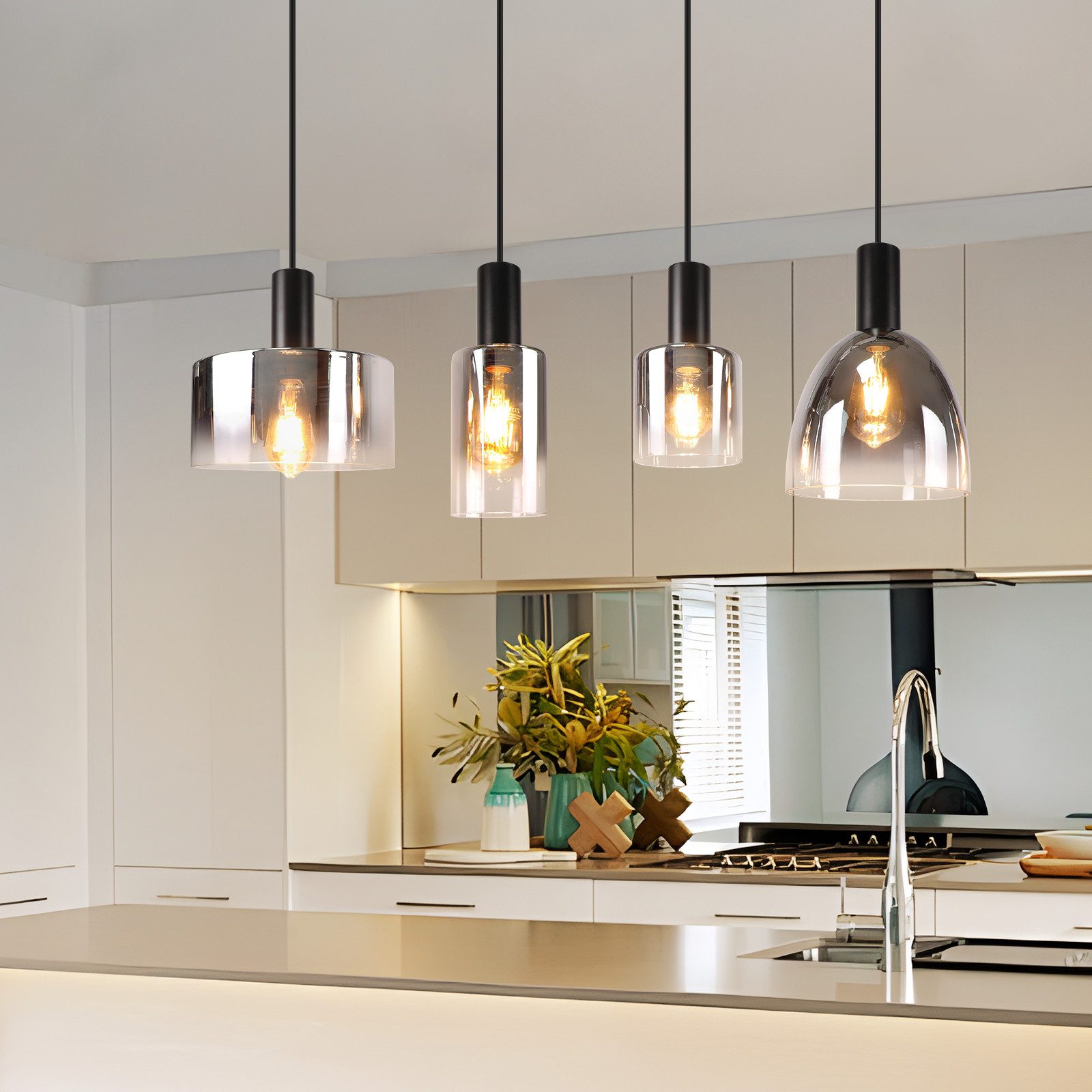 Nettlife Pendelleuchte Pendelleuchte 3/4 Rauchgrau Glas E27, Höhenverstellb günstig online kaufen