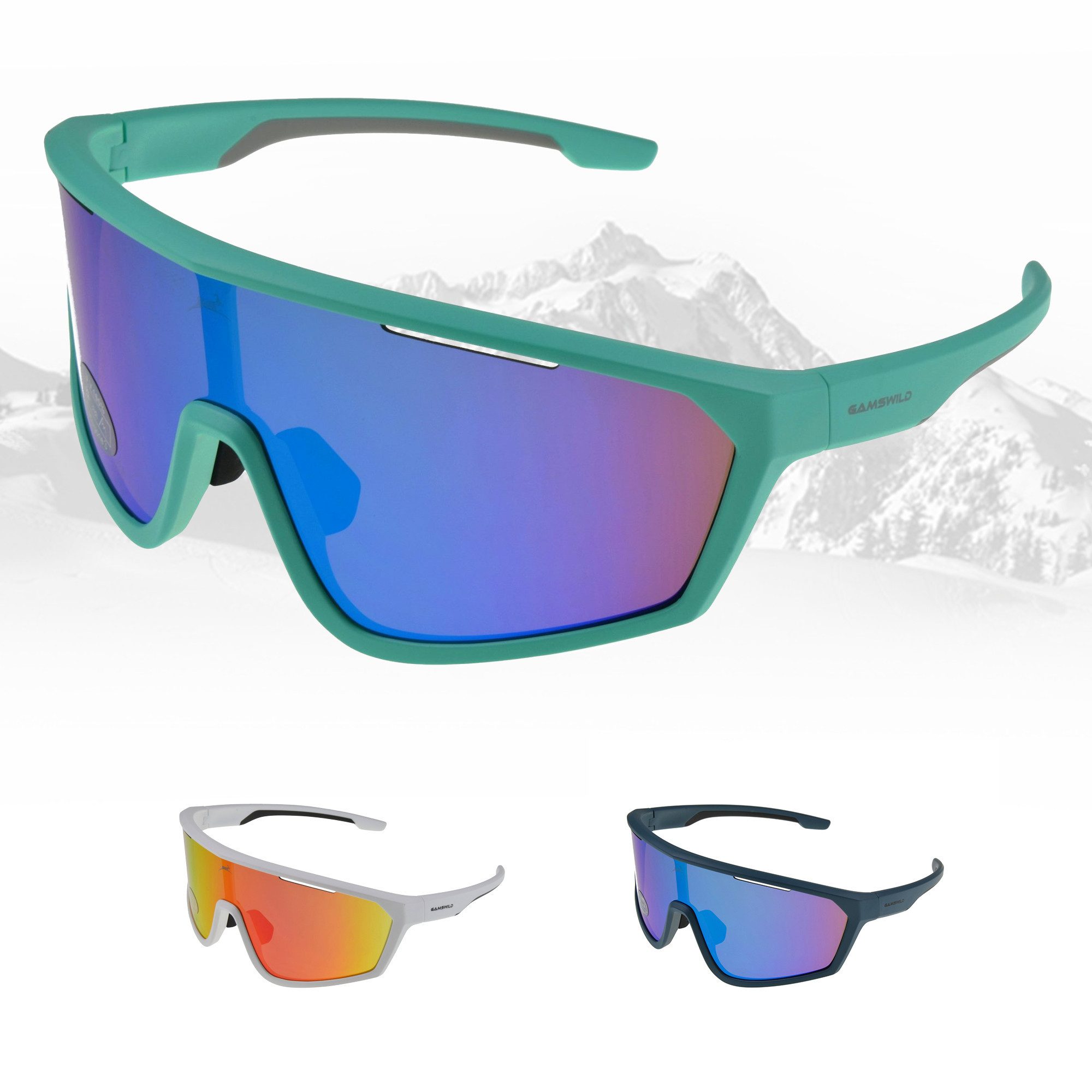 Gamswild Monoscheibensonnenbrille UV400 Sonnenbrille Skibrille Fahrradbrille TR90 tolles Design Damen Herren Unisex, Modell WS5838 in, grün, blau, weiß