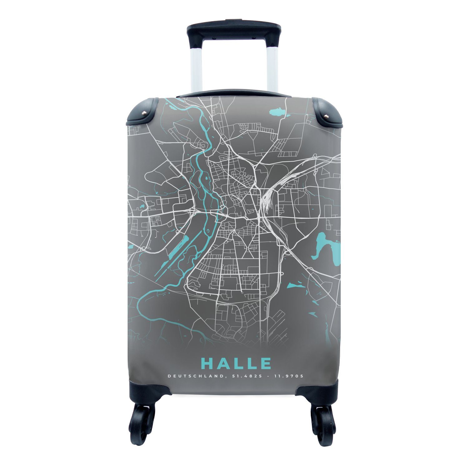 Reisetasche Trolley, MuchoWow für Reisekoffer rollen, Handgepäckkoffer mit Ferien, - Blau Halle Handgepäck Rollen, Stadtplan Deutschland 4 Karte, - - -