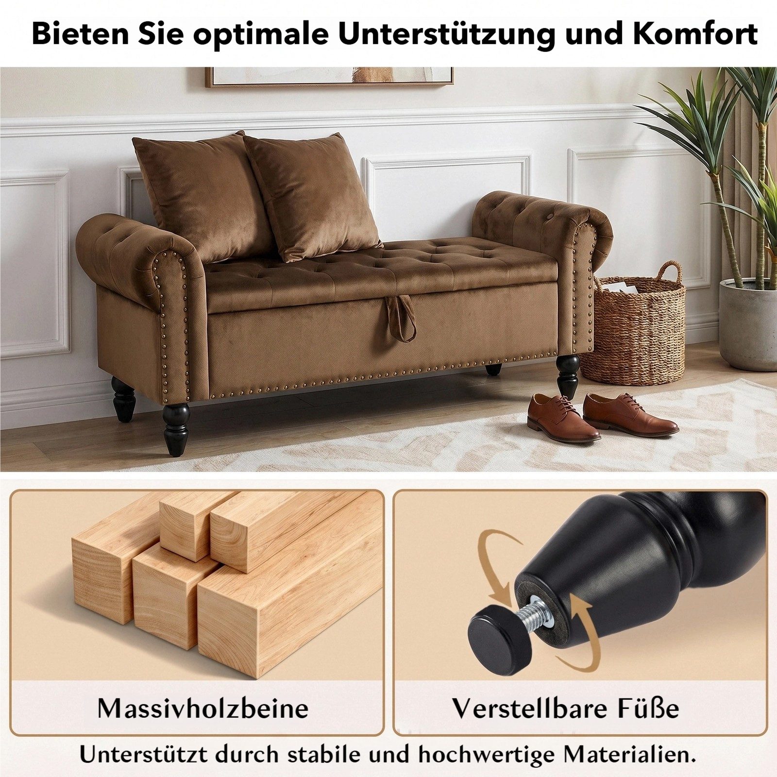 TLGREEN Bettbank Doppelter Hocker mit Stauraum, (Samt,Eleganz und Komfort mit Stauraum), Multifunktionsbank für Wohnzimmer,Schlafzimmer – Bild 5 von 5
