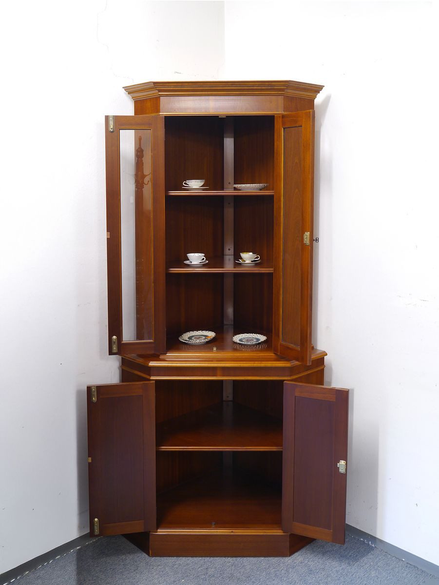AFG Eckvitrine Eckschrank Eckvitrine Nussbaum englischer Stil H: 200 cm (2-St)