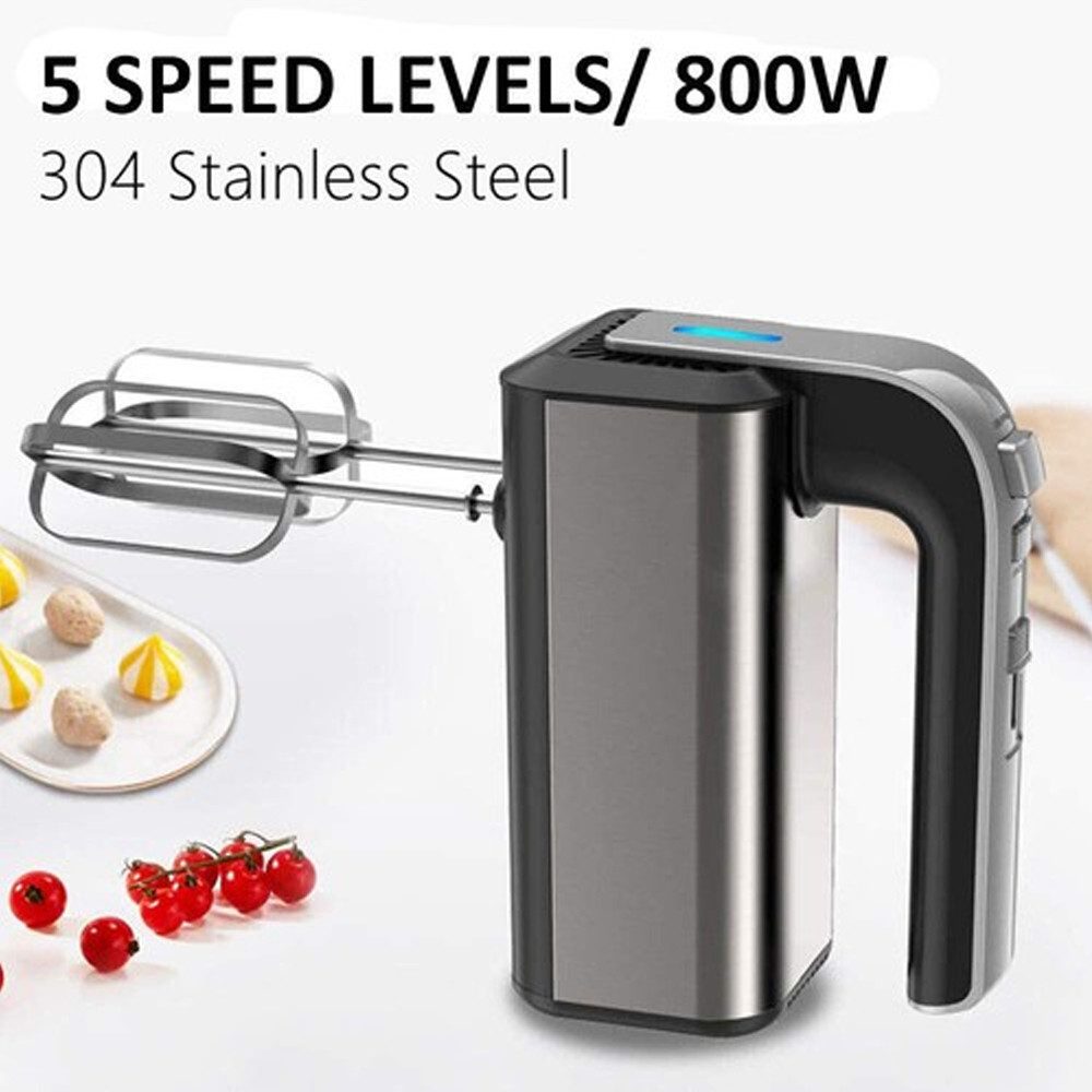 XIIW Handmixer 800W Elektrischer Handrührgerät mit 5 Stufen Turbo Boost für Eier Teig, 800 W, 304 Edelstahl mit 2 Rührbesen und 2 Knethaken – Bild 5 von 5