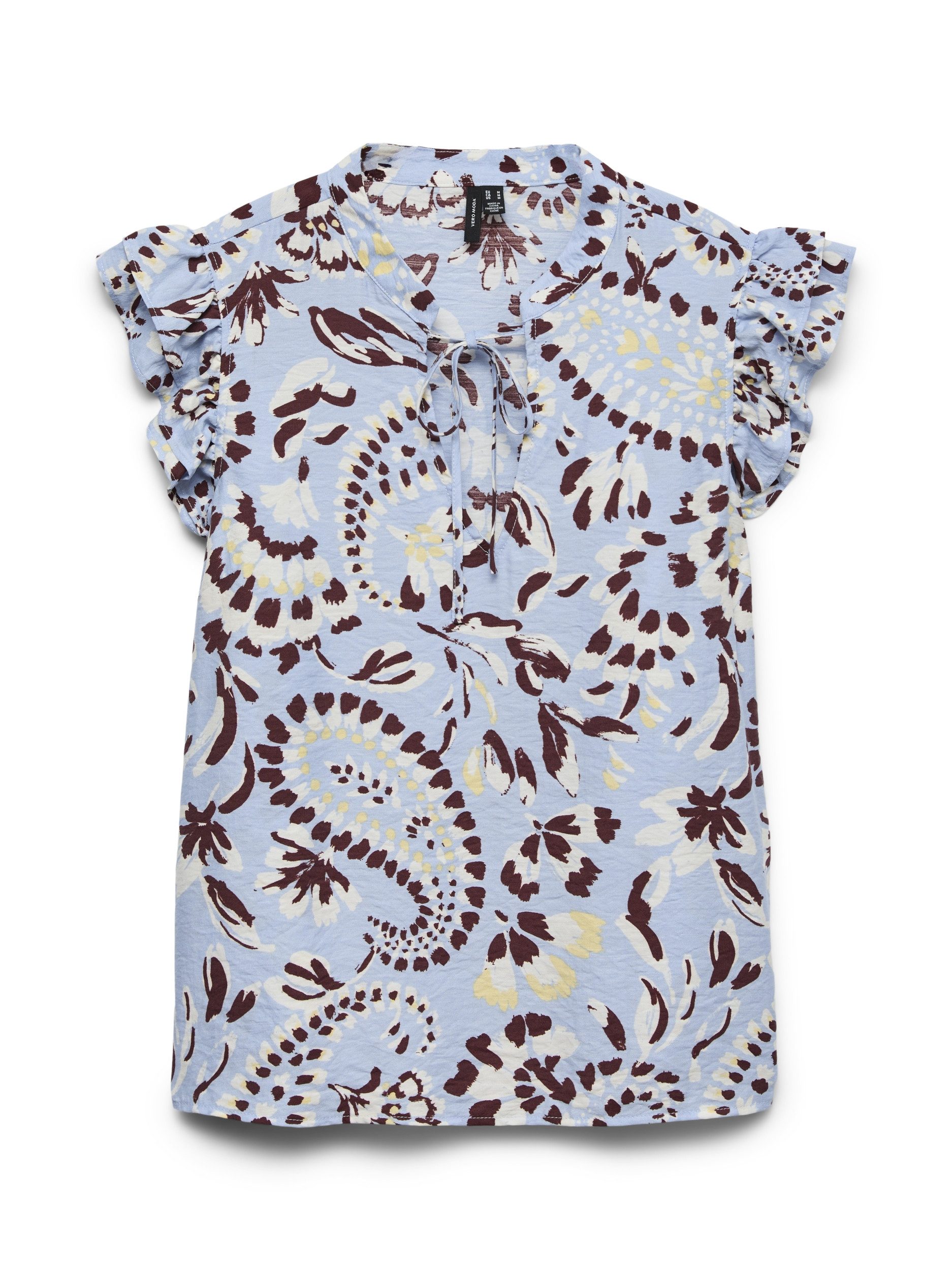Vero Moda T-Shirt VMNELLIE CARLA SL FRILL TOP WVN GA, Brunnera Blue/Carla