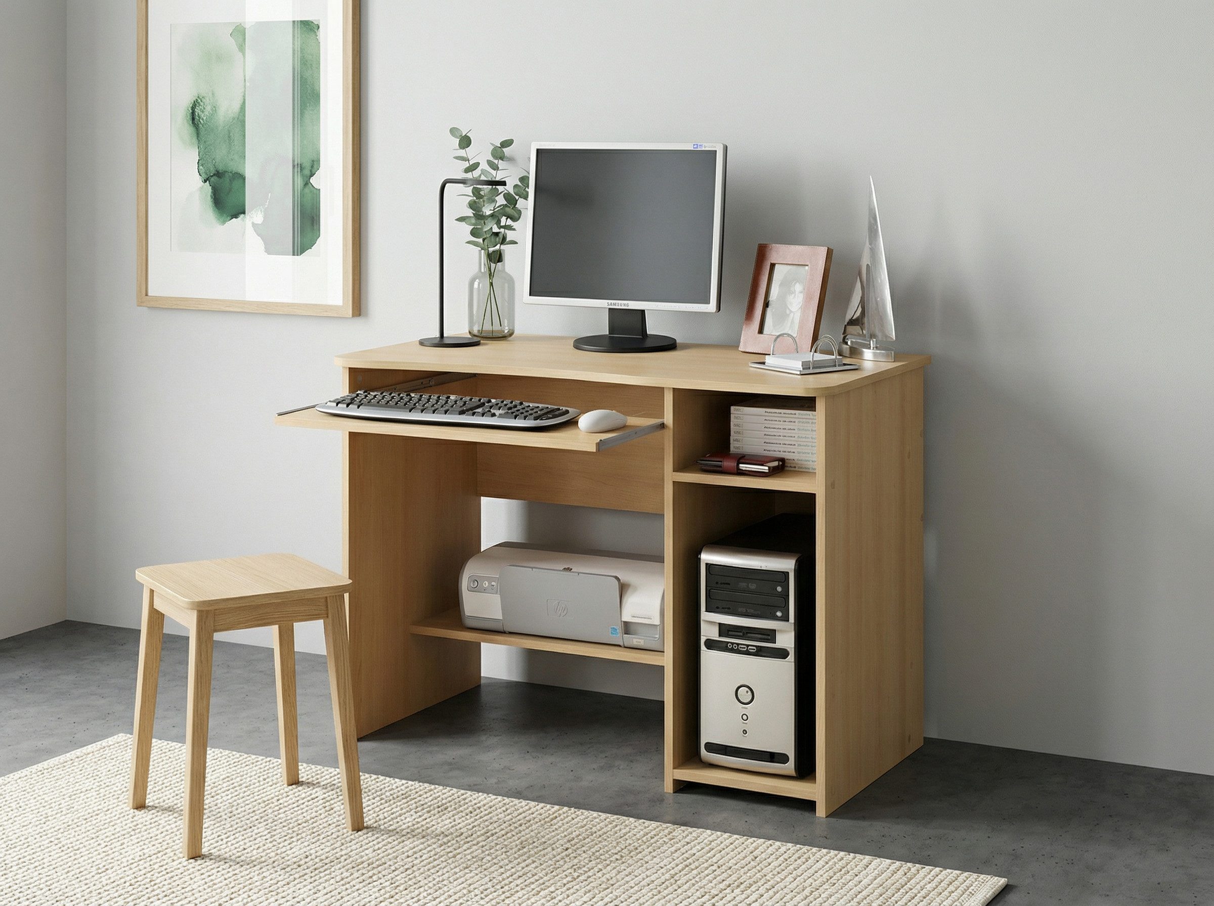 VOGL Möbelfabrik Schreibtisch Sam, mit Tastaturauszug & Towerfach, geschwungene Tischplatte, Breite 91 cm