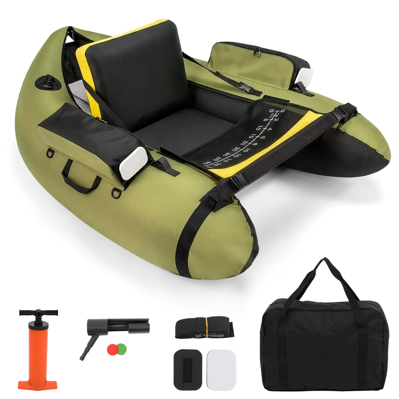 LALAHO Schlauchboot aufblasbar bis 150kg, Fischerboot für Erwachsene,127 x 122 x 45cm, mit Verstellbarer Rückenlehne, inkl. Pumpe & Paddel