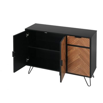 WISHDOR Sideboard Nachtschrank Schubladenschrank Highboard Stoffschrank, Strukturierte Türverkleidungen, Passender Griff und Eisenfüße