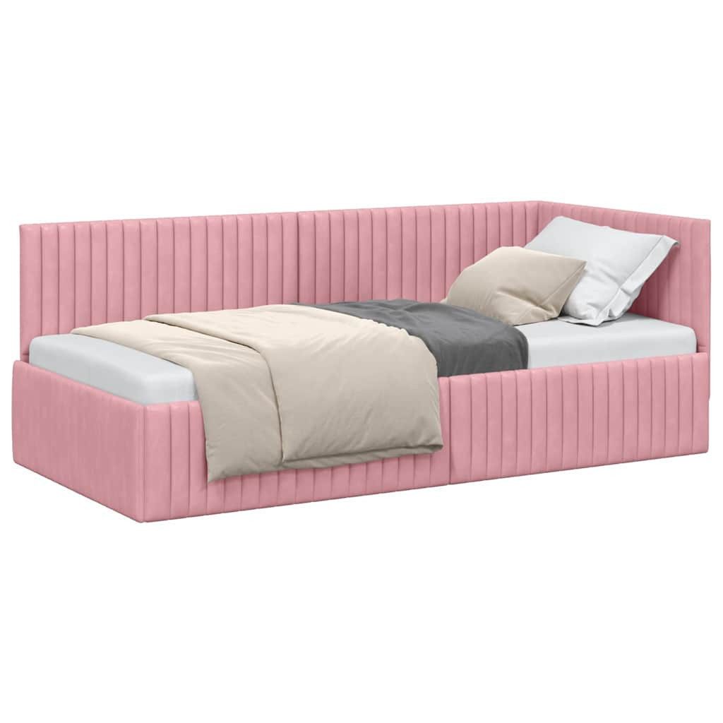 vidaXL Bett Eckbettgestell mit Kopfteil Rosa 90 cm x 200 cm Samt (1-tlg) günstig online kaufen