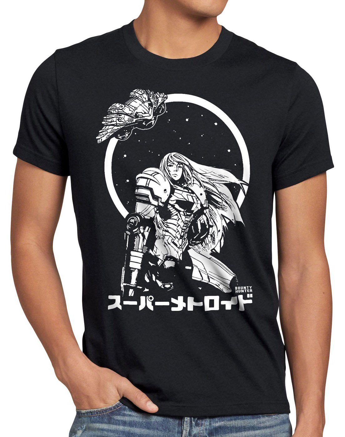 style3 Print-Shirt Herren T-Shirt Samus Return metroid nerd gamer nes snes geek schwarz