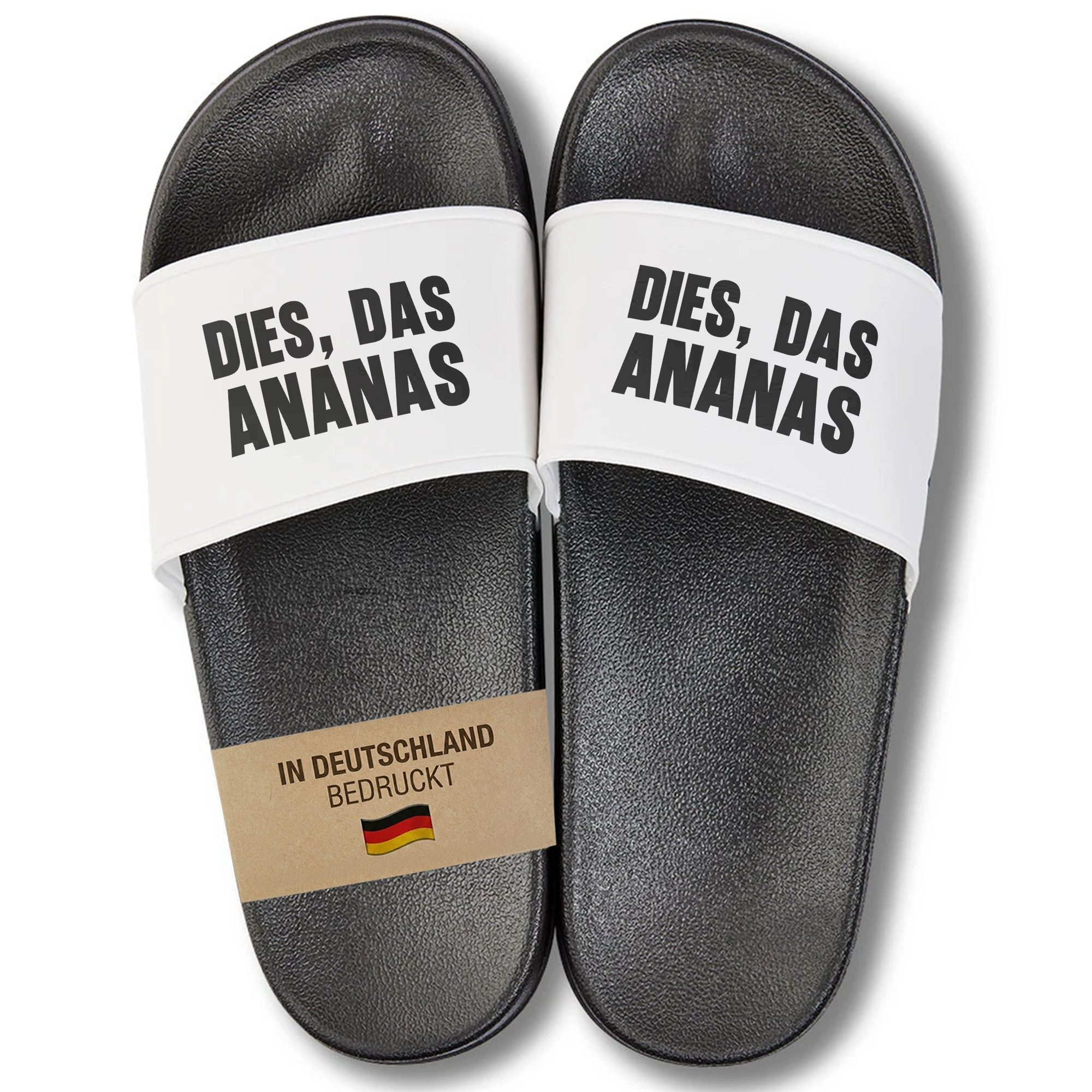 22Feels Lustiges Geschenk Badelatschen Frauen Männer Spruch Dies das Ananas Badepantolette IN DEUTSCHLAND BEDRUCKT