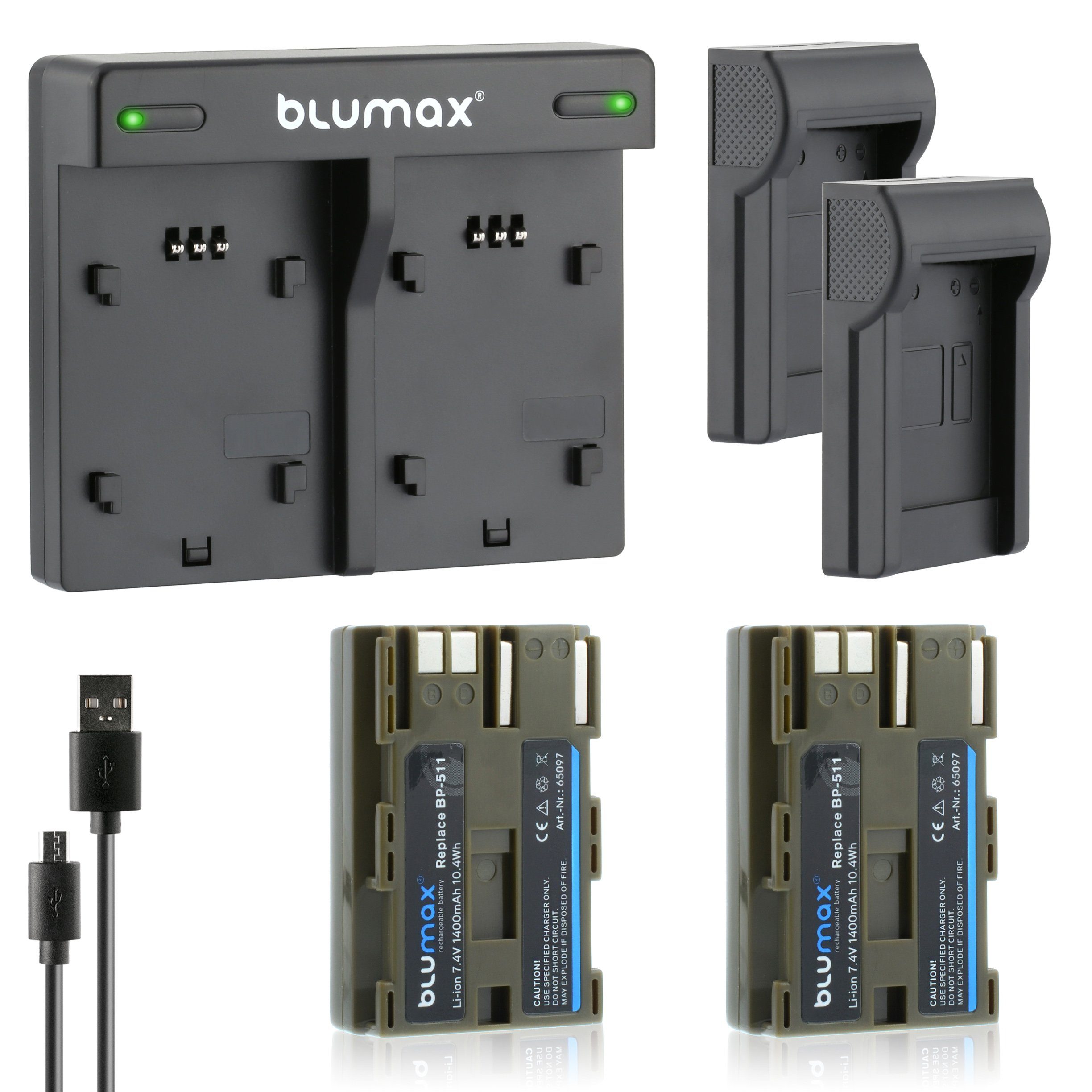 Blumax Set mit Lader für Canon EOS 300D BP-511 1400 mAh Kamera-Akku