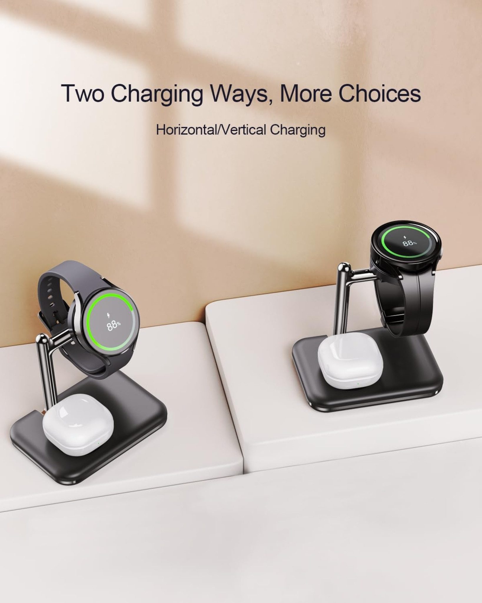MAKAQI Ladestation Faltbar 2-in-1 Wireless Charger Samsung Watch Galaxy Buds Wireless Charger (1000,00 mA, Ladestation für Samsung Watch und Galaxy Buds, 2-in-1 – Bild 4 von 5