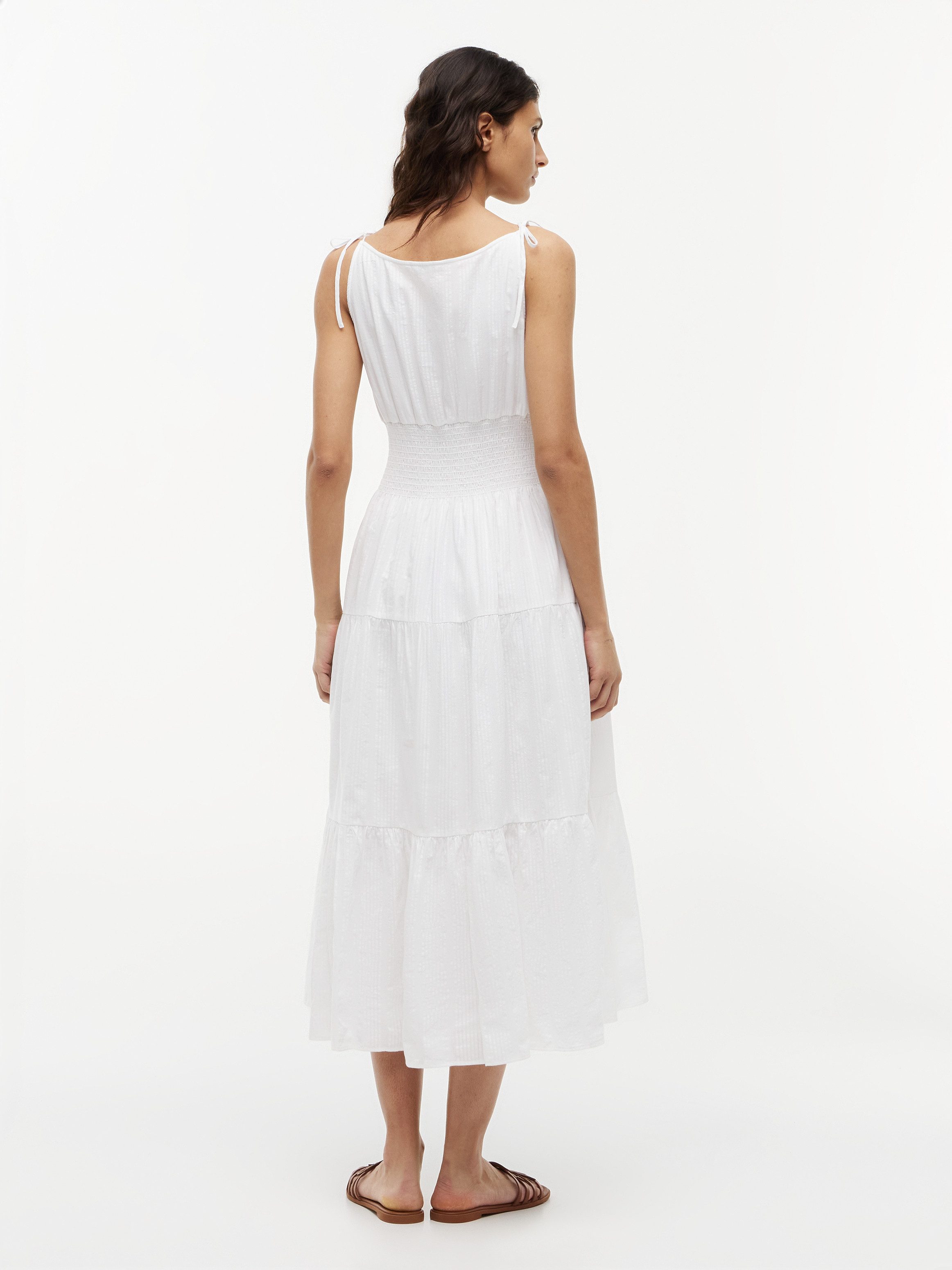 Tommy Hilfiger Trägerkleid SMOCK TIE NS MIDI DRESS Baumwollmischung, Smok-Einsatz