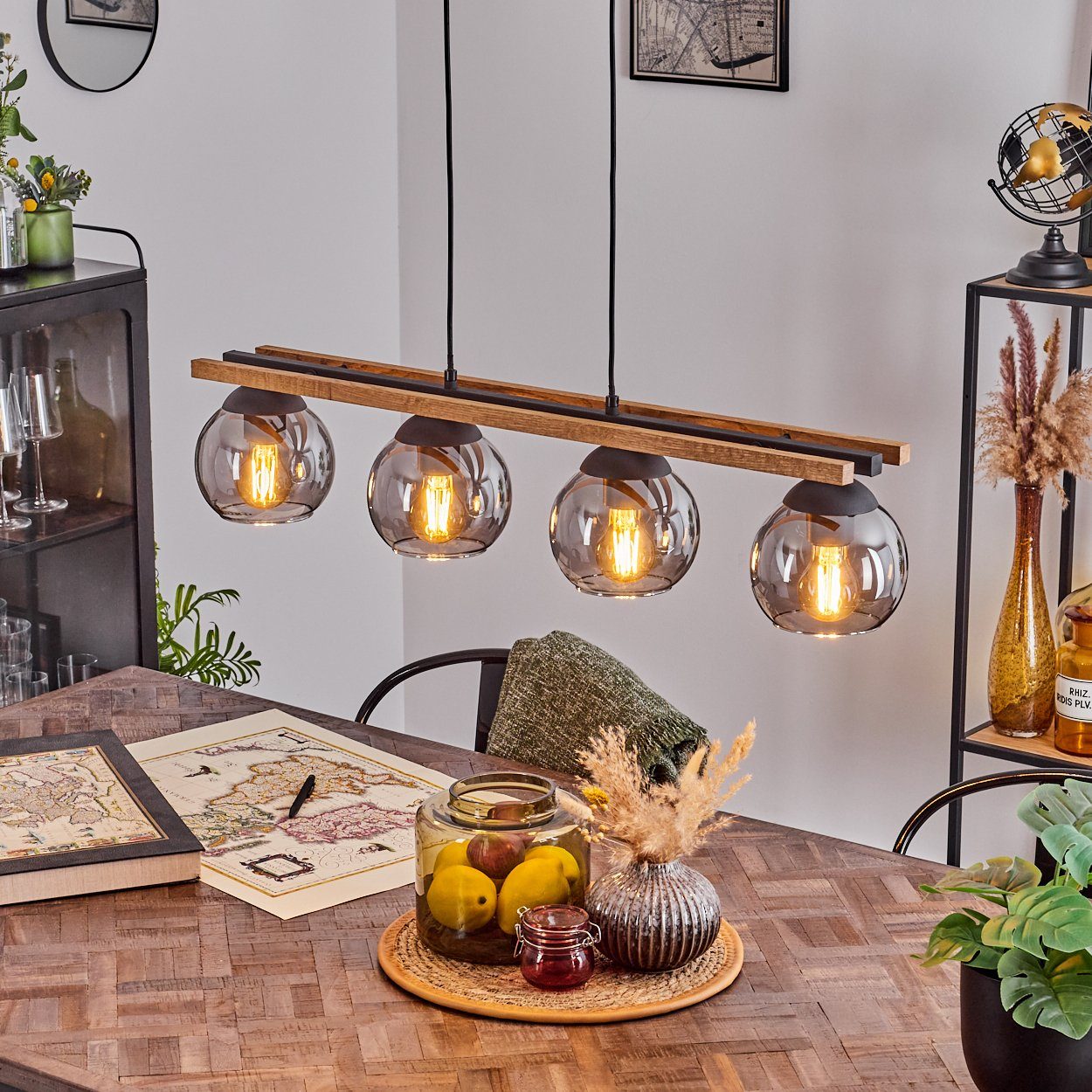 hofstein Pendelleuchte Hängelampe aus Metall/Holz/Glas in günstig online kaufen