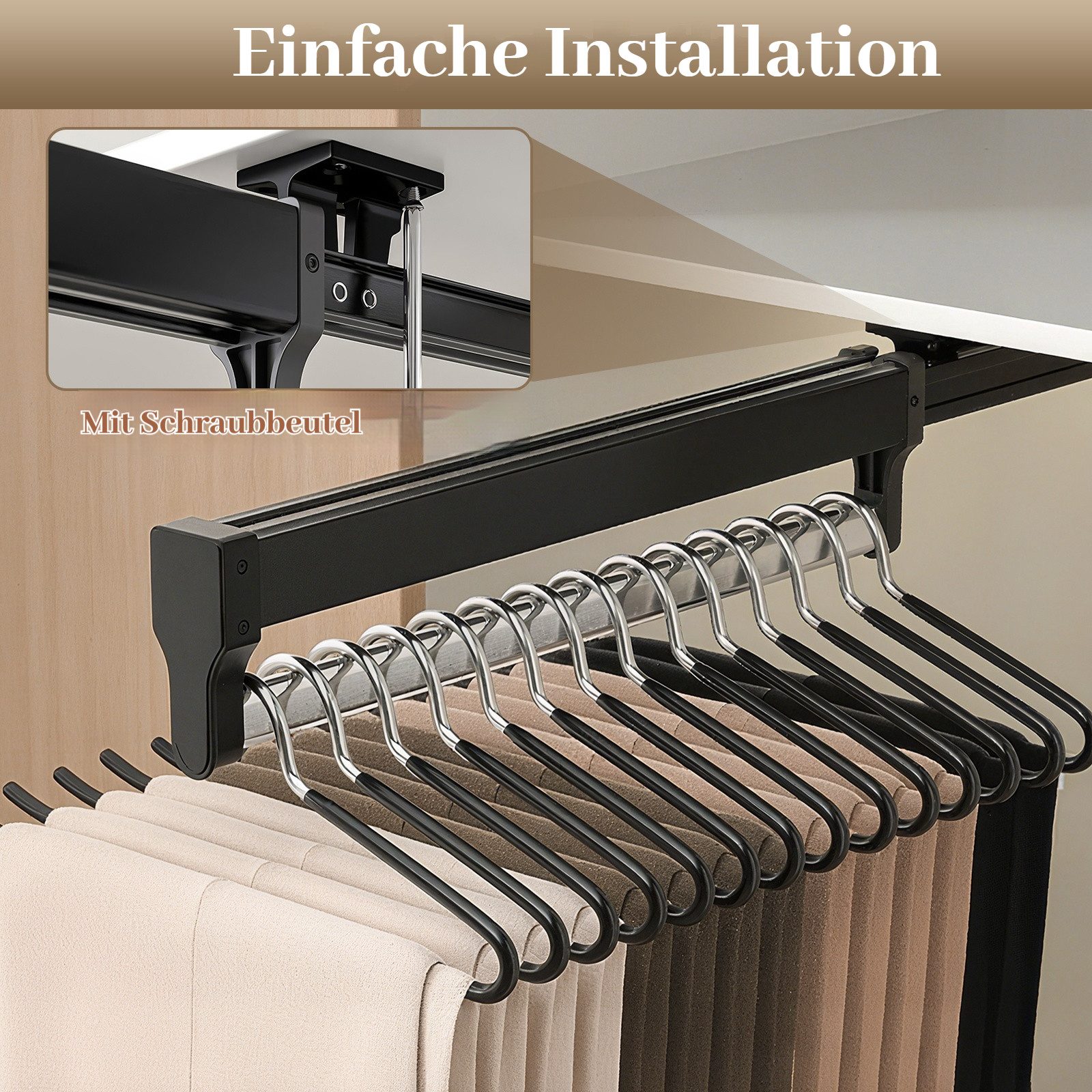BlingBin Kleiderstange Ausziehbare Kleiderstange zum Herausziehen der Kleiderbügel (1 Stück, 1 St., Lang 30cm, Hoch 10cm), Teleskopstange Kleiderstange Kleiderbügel für Hosen, Kleidung - 300mm
