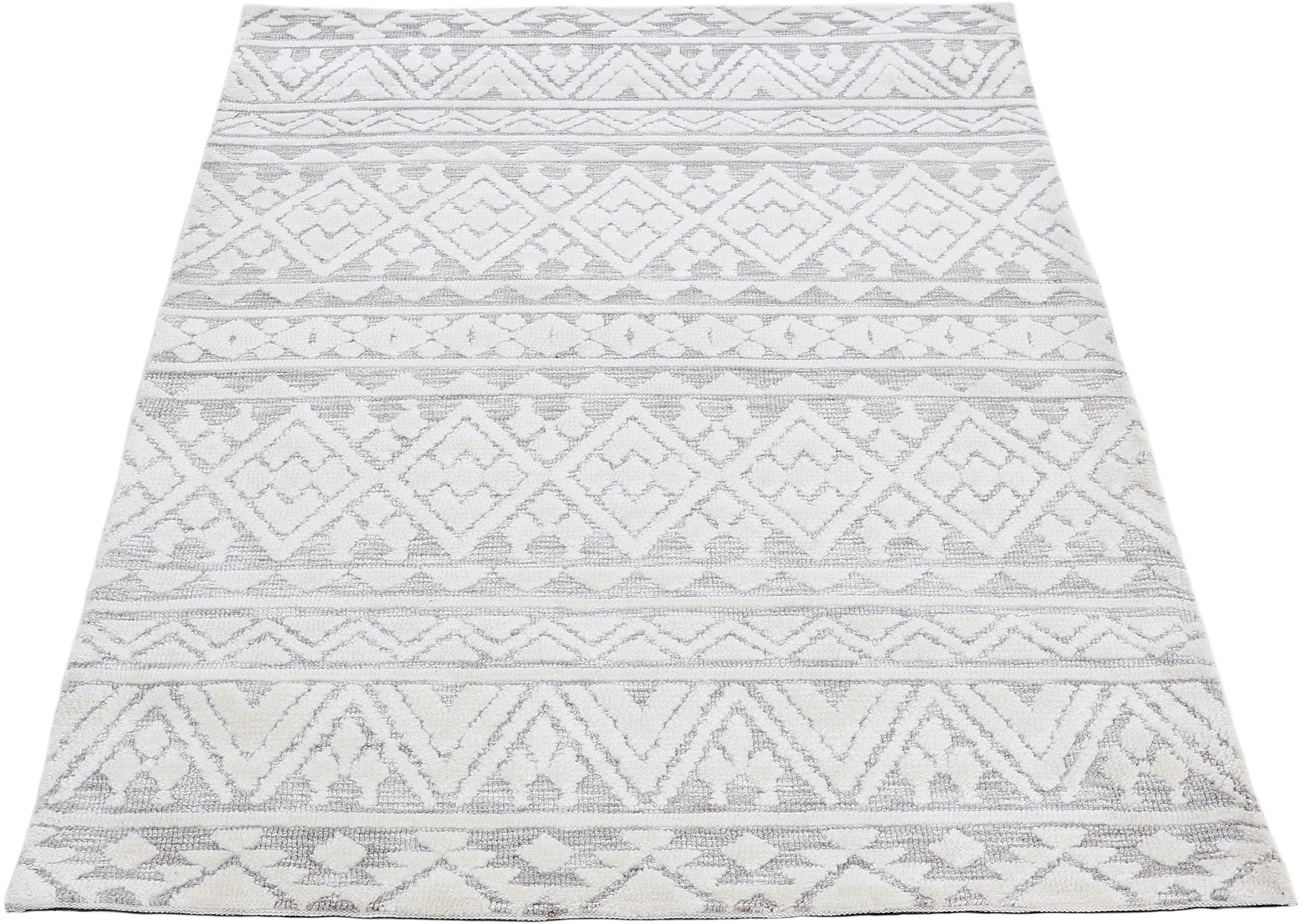 carpetfine Teppich Holly 2, rechteckig, Höhe: 12 mm, Rauten Motiv, Hoch-Tief Struktur, Wohnzimmer