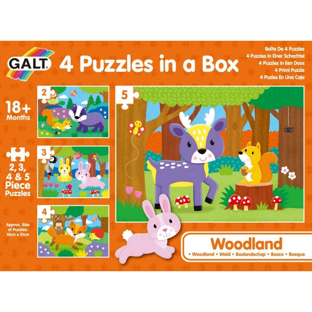 GALT Puzzle 4 Puzzles in einer Schachtel - Im Wald, Puzzleteile