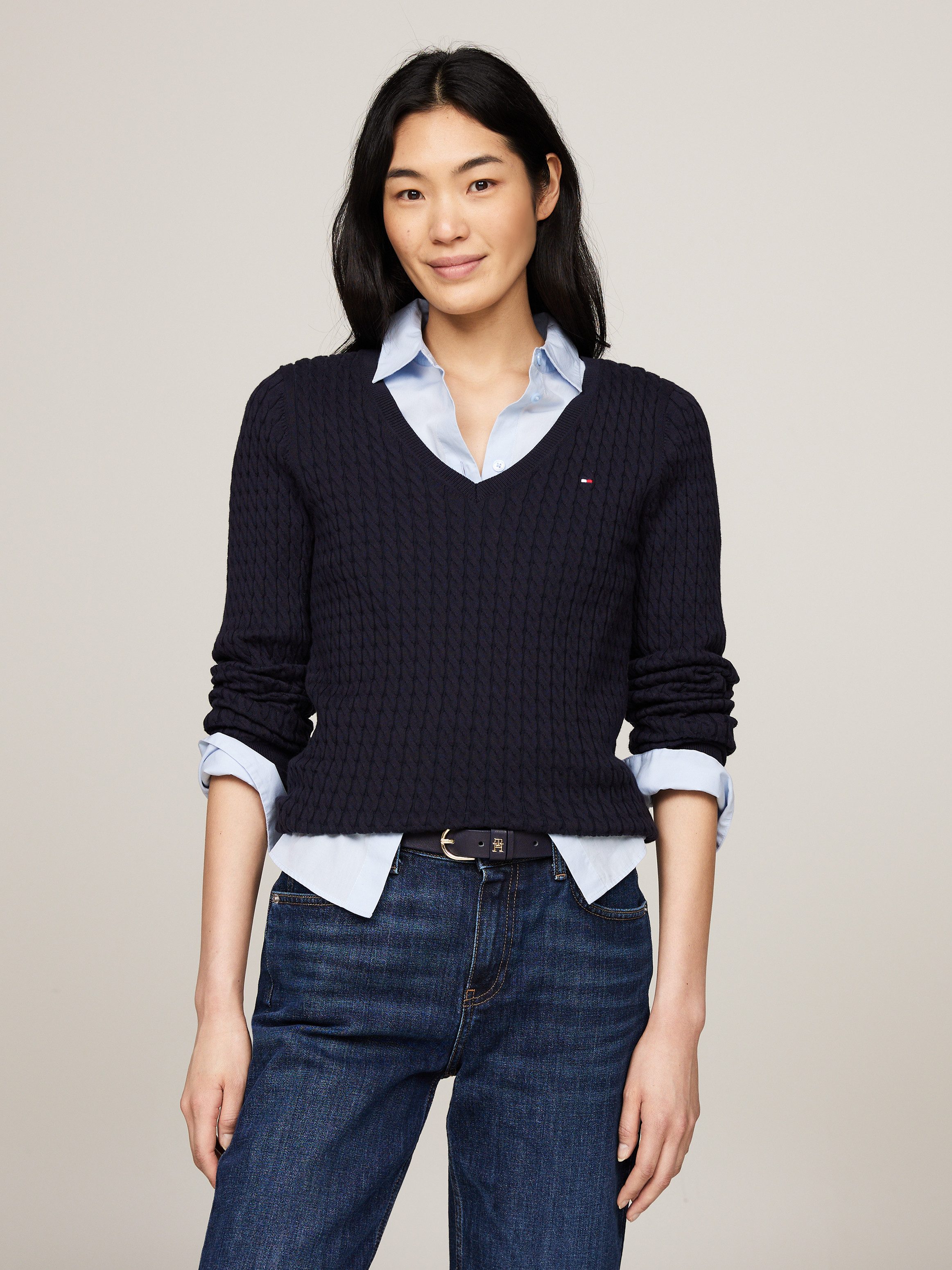 Tommy Hilfiger Strickpullover CO CABLE V-NK günstig online kaufen