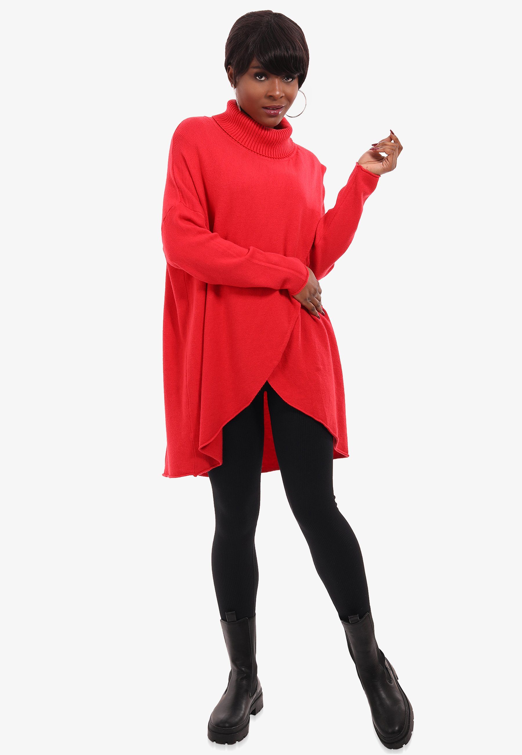 YC Fashion & Style Longpullover Unifarbe in Strickpullover Wickeloptik rot in Rollkragen mit