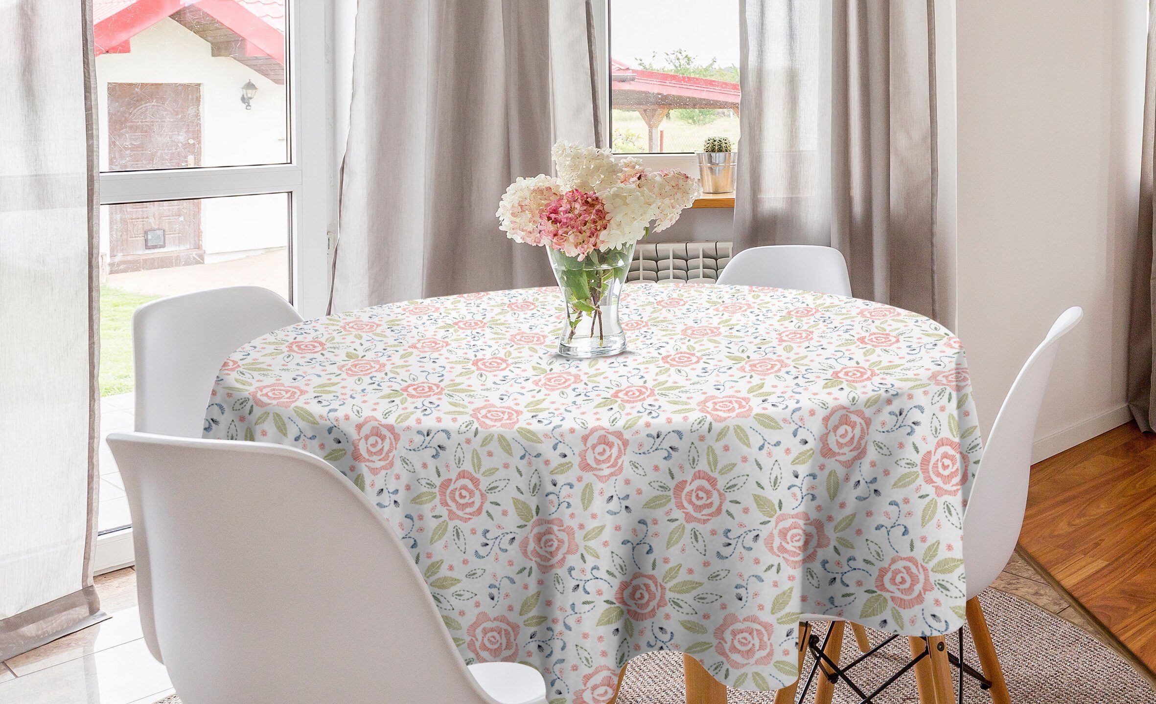 Abakuhaus Tischdecke Kreis Tischdecke Abdeckung für Esszimmer Küche Dekoration, Blume Schraffierte Pastellton Roses