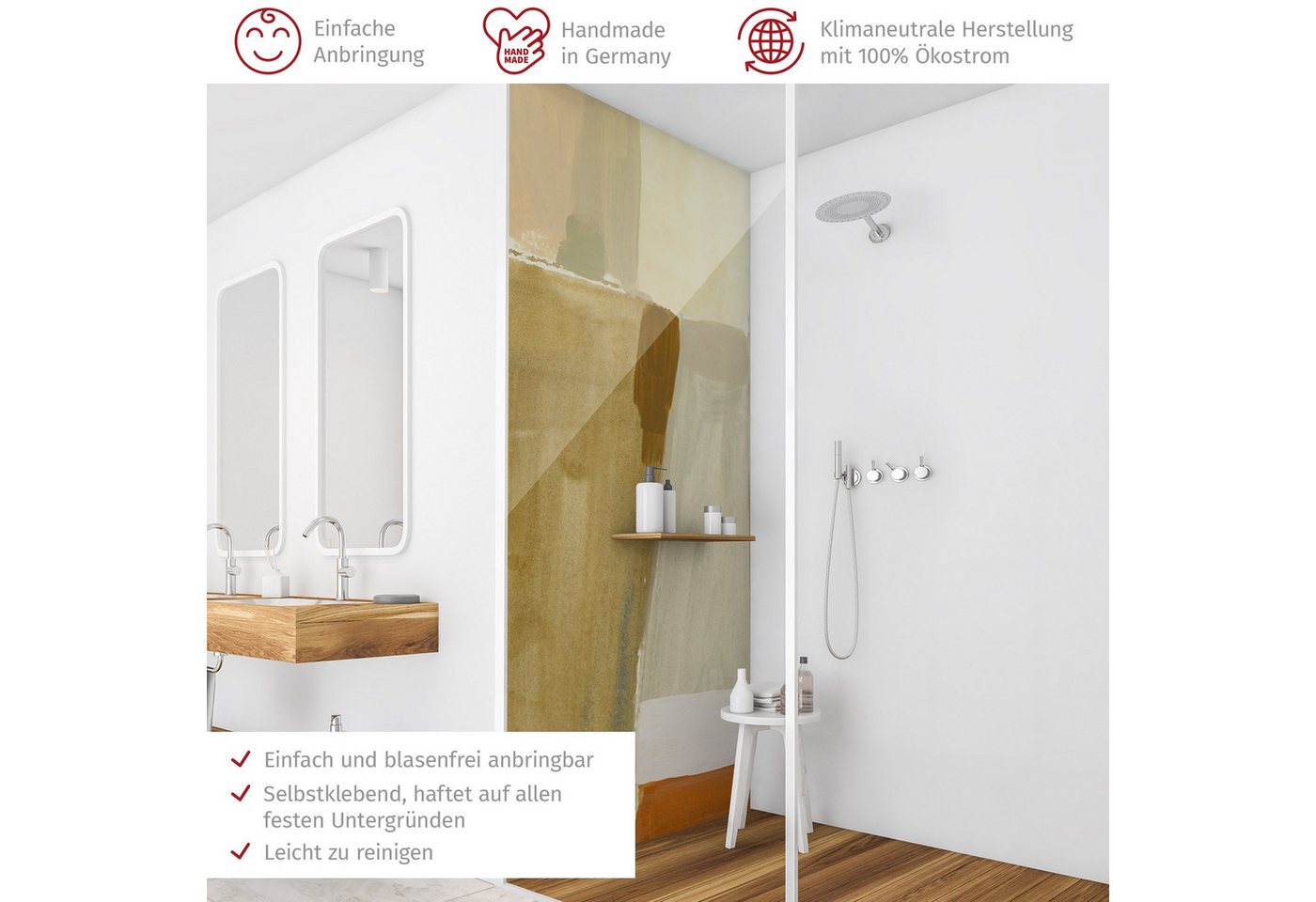 Thumbnail - Bilderdepot24 Badrückwand Aquarell beige Duschrückwand ohne Bohren Dusche Motiv, (1-tlg., Hart-Folie Premium matt 0,61 m...