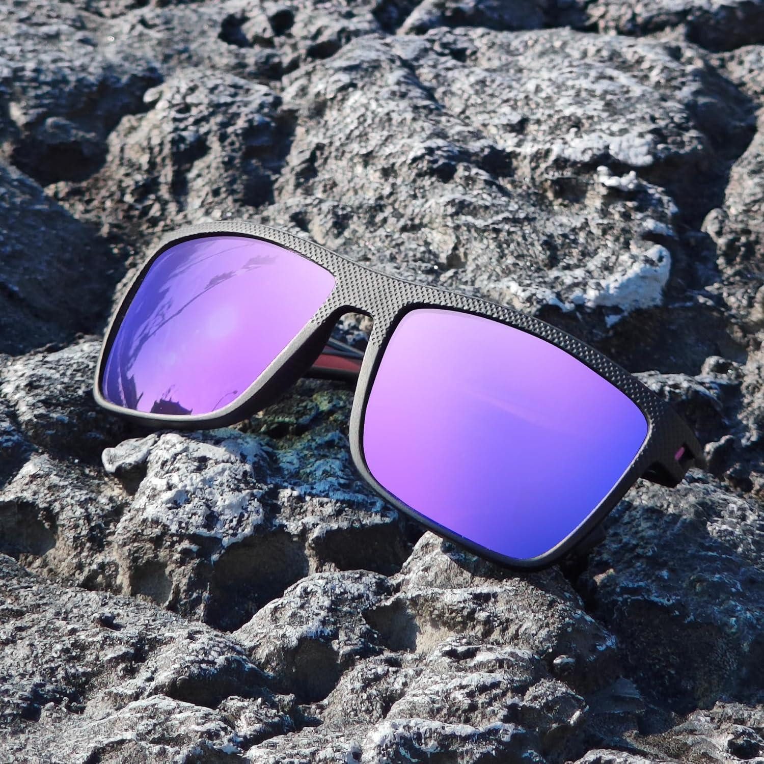 LuxusKollektion Sonnenbrille Sonnenbrille Herren C07 Schwarzer Rahmen Lila Verspiegelte Linse