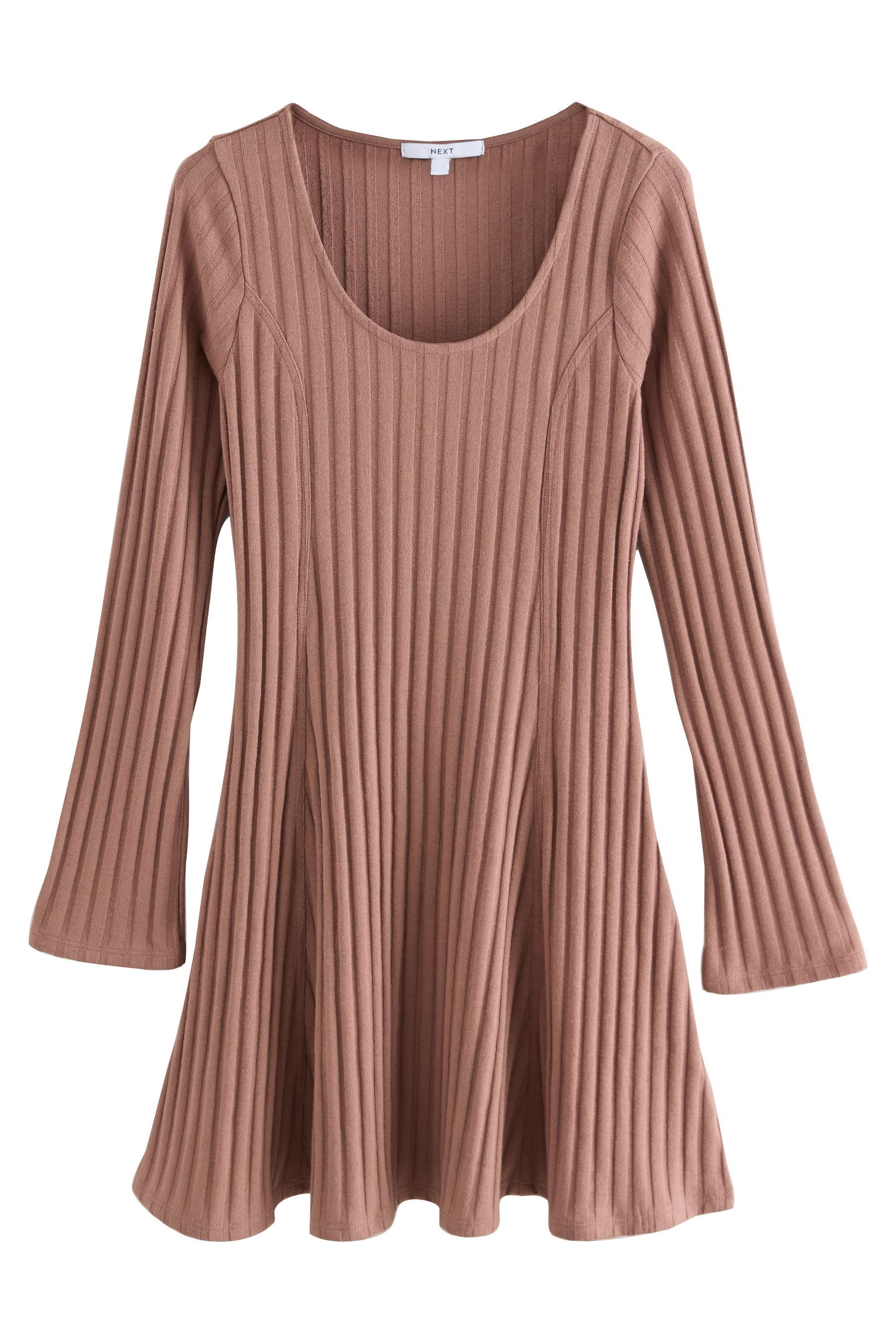 Next Minikleid Geripptes Minikleid mit U-Ausschnitt (1-tlg)