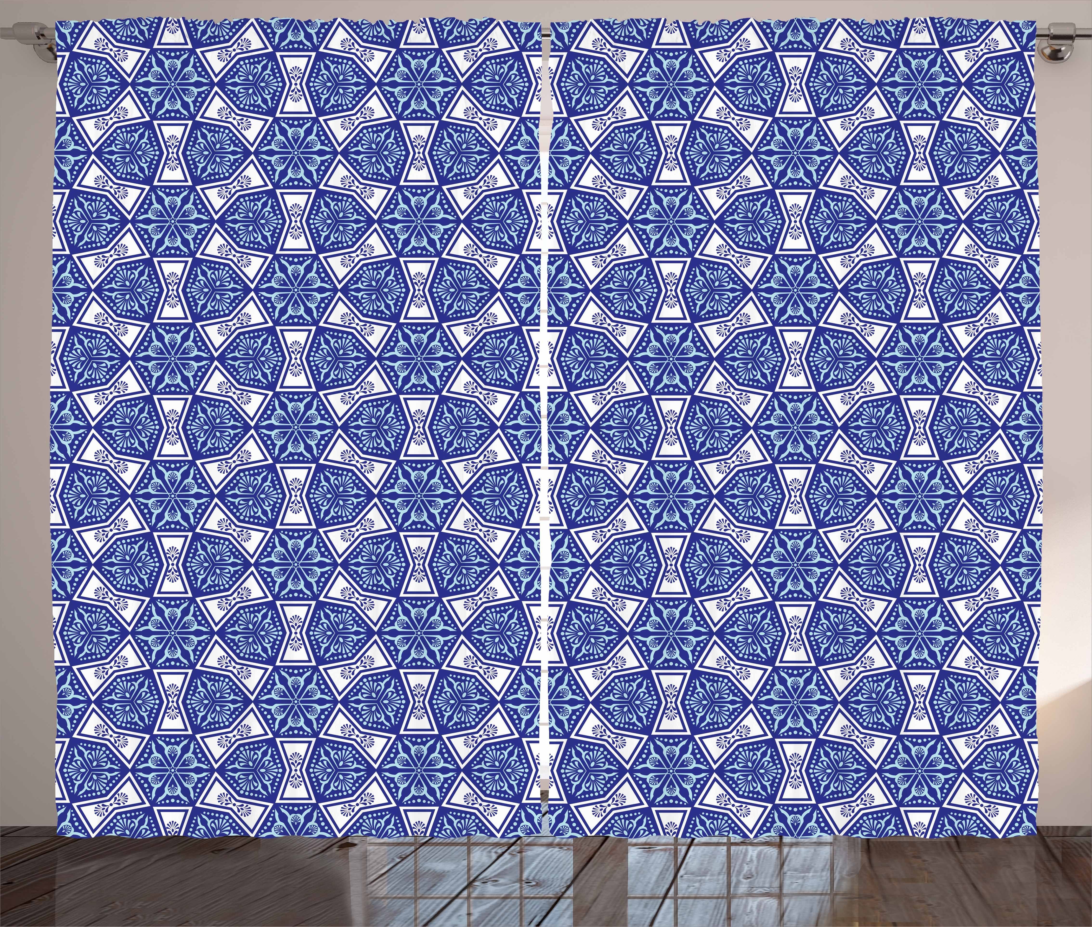 Gardine Schlafzimmer Kräuselband Türkisch-Muster mit Haken, Vorhang und Mosaik Schlaufen Abakuhaus, Blauer