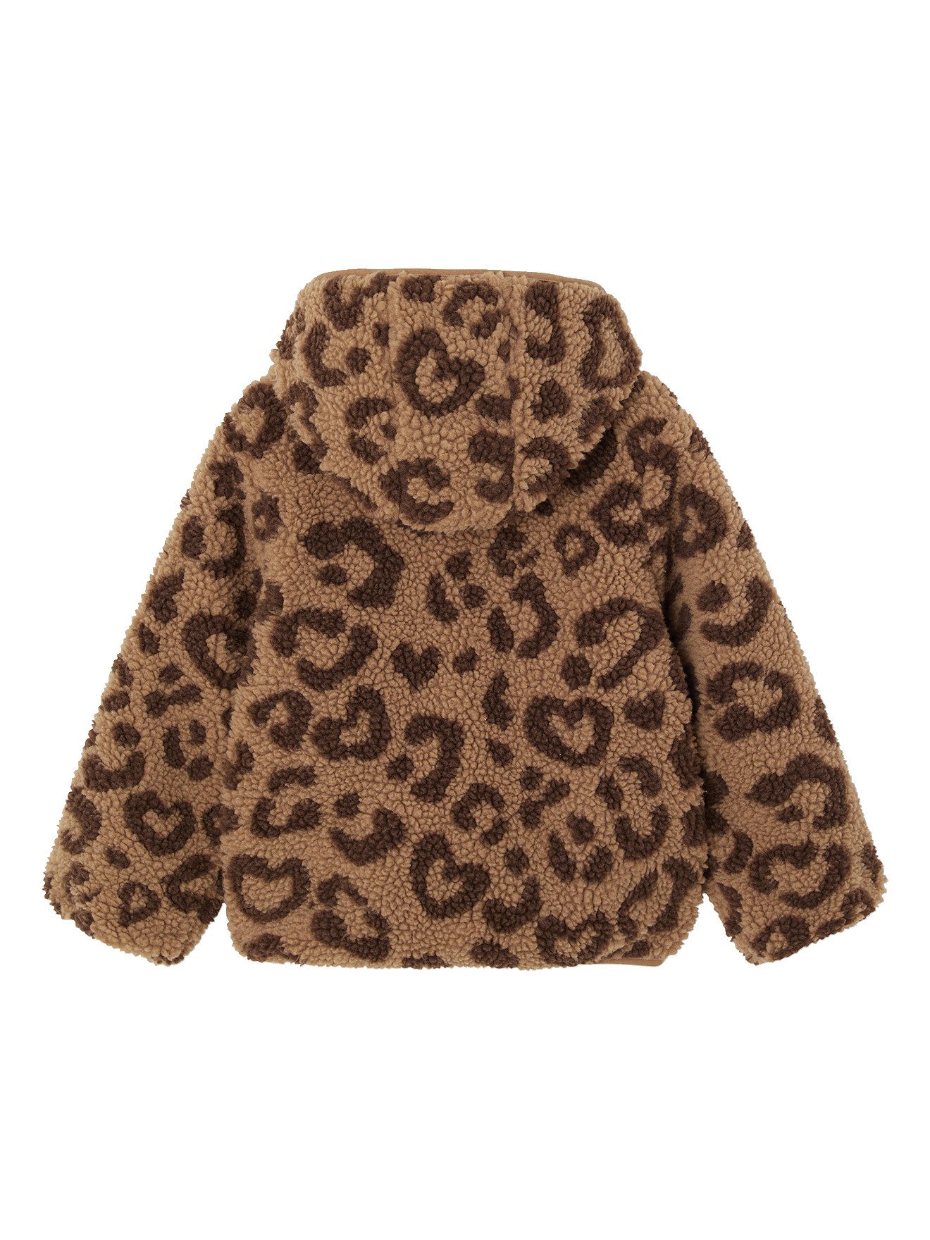 vertbaudet Blouson Mädchen Teddyfleece-Jacke mit Kapuze und Leopardenmuster
