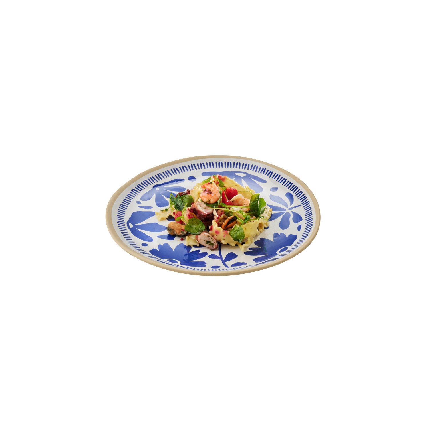 APS Teller FLORYN, (1 St), H: 2 cm, Melamin, innen: Dekor, blau/weiß, außen: beige